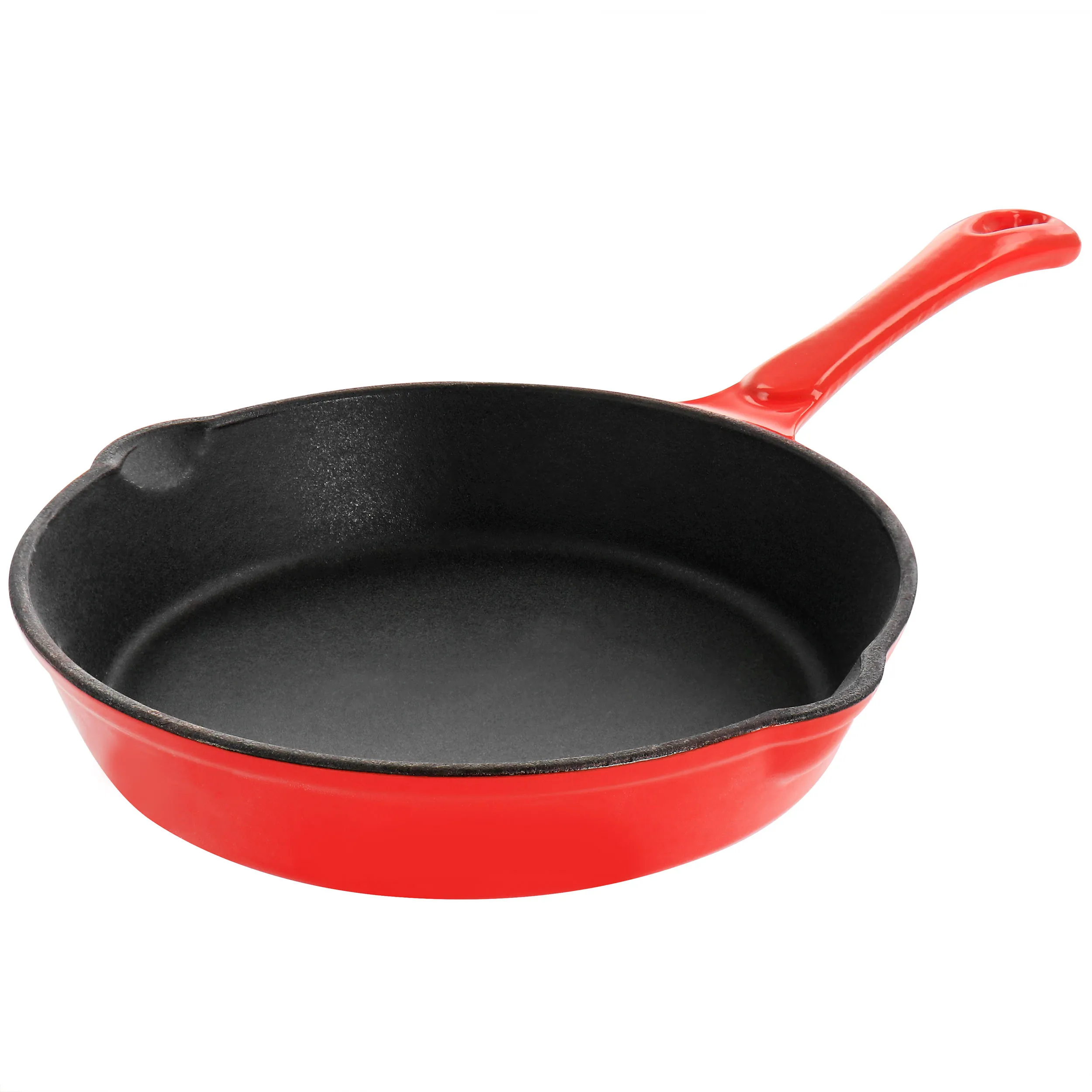 MegaChef MCCE-8RED — MegaChef Enameled Round 8 Inch PreSeasoned Cast Iron Frying Pan in Red