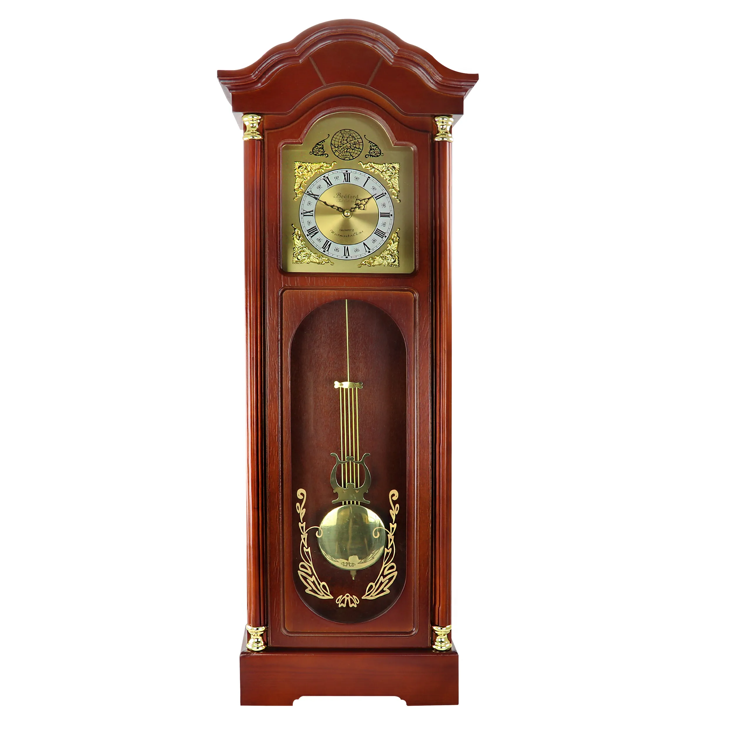 BEDFORD BED-1615 — Bedford Clock Collection 33 Inch Chiming Pendulum Wall Clock in Antique Cherry Oak Finish