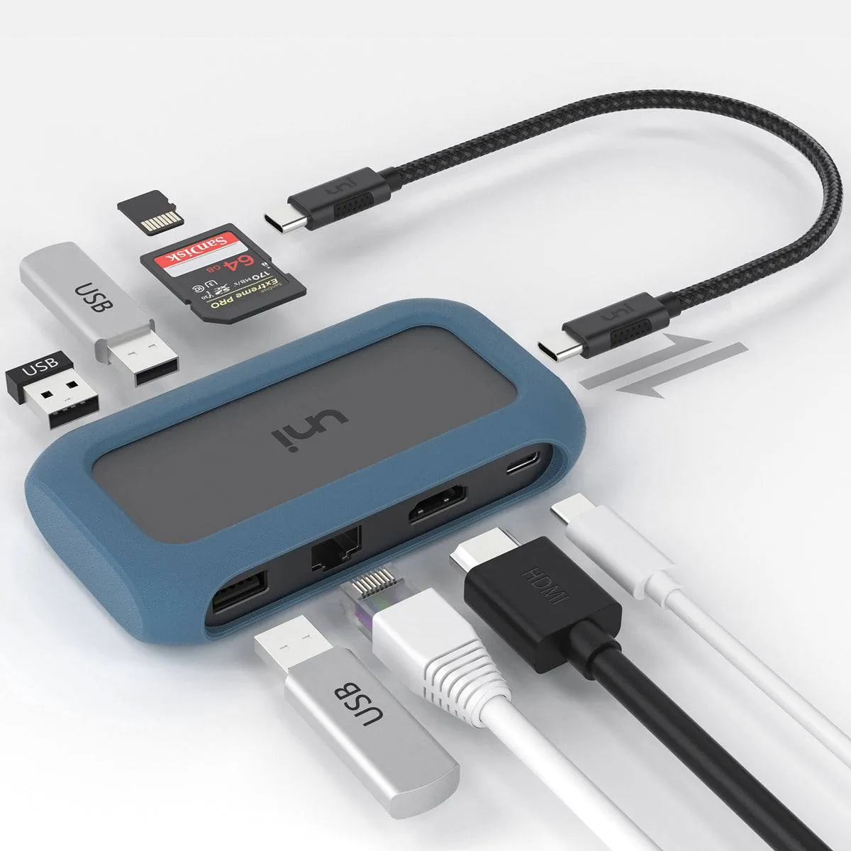 UNI 8IN101 — UNI USB-C 8-in-1 Hub with Multiport Connectivity