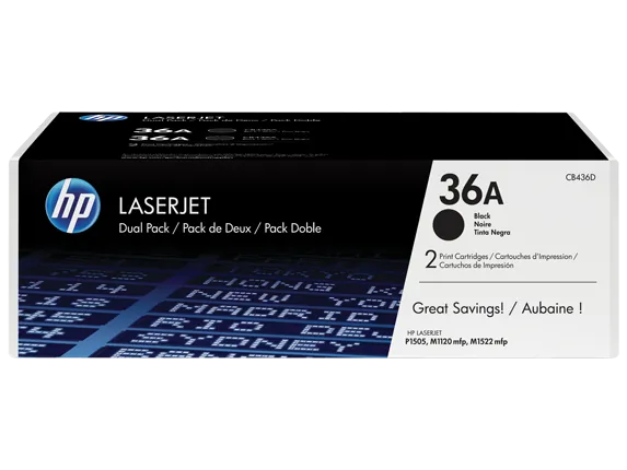 HP CB436D — HP CB436D 36A Dual Pack LaserJet Toner Cartridge for LaserJet P1505, P1505n - Black - 2000 Pages