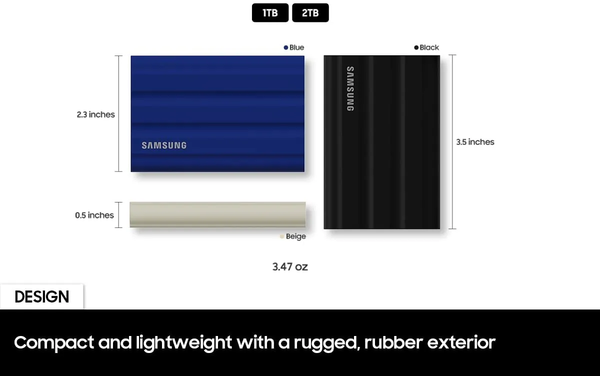 SAMSUNG MU-PE1T0S/AM — SAMSUNG T7 SHIELD RUGGED PORTABLE SSD - 1TB - USB 3.2 - 10GBPS - THREE (3) YEAR