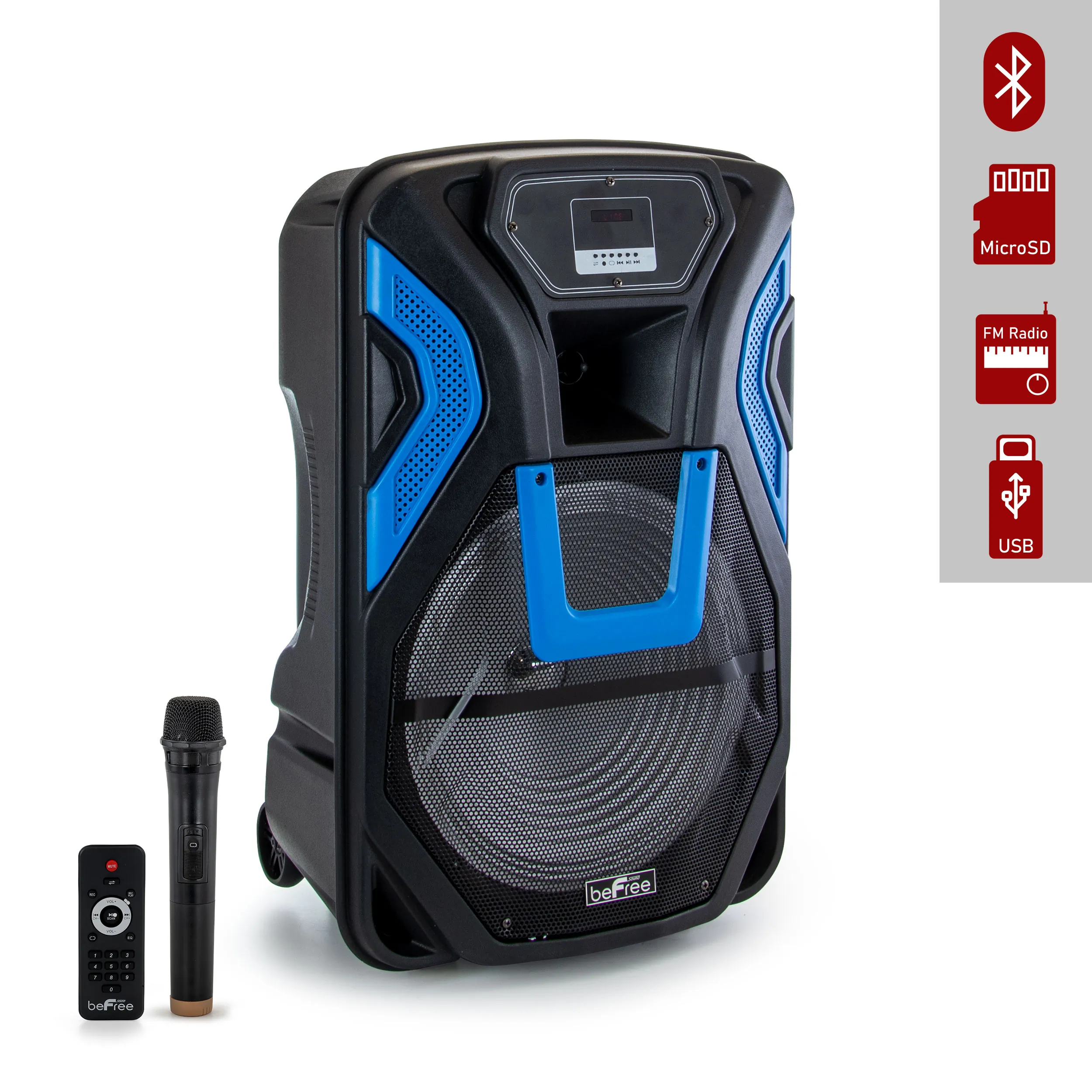 BeFree BFS-5700-RB — beFree Sound 15 Inch Rechargable Bluetooth PA Speaker System With SD/FM/USB