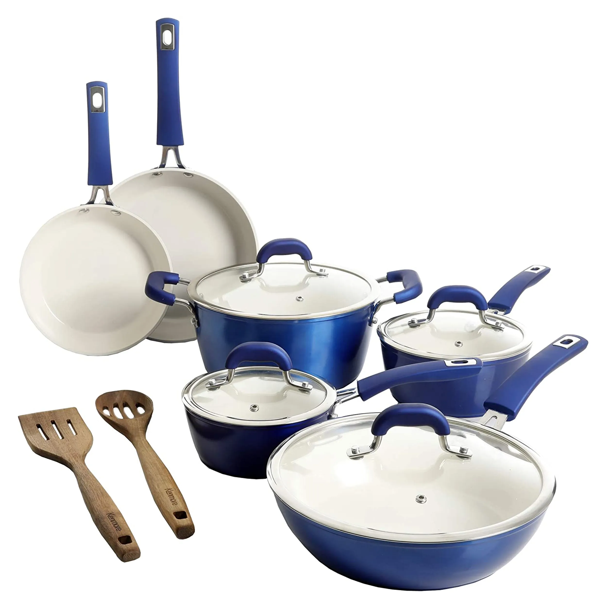 Kenmore 124985.12 — Kenmore Arlington 12 Piece Aluminum Ceramic Coated Nonstick Cookware Set in Metallic Blue