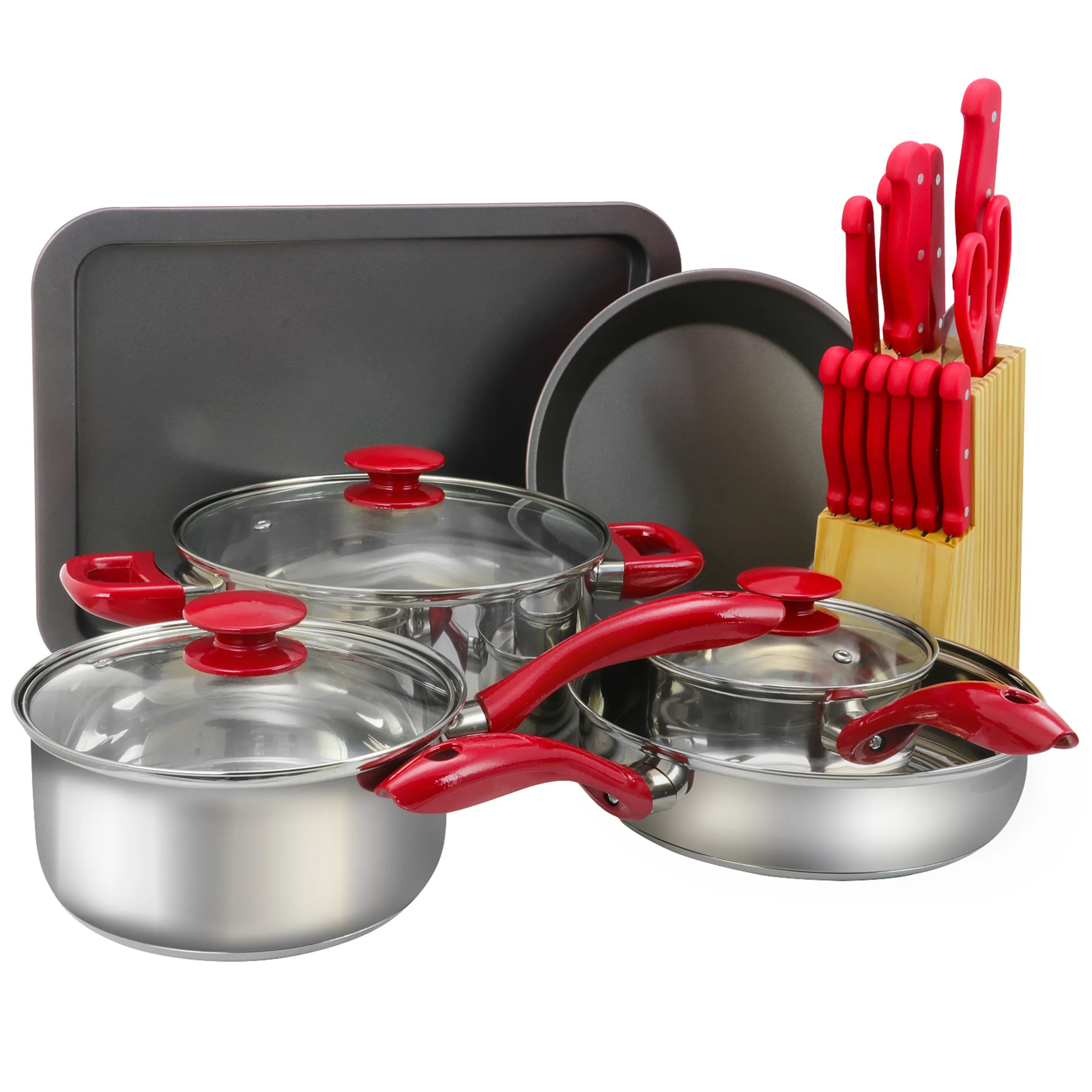 MegaChef MC-CS2200 — MegaChef 22 Piece Aluminum Cookware Combo Set in Red