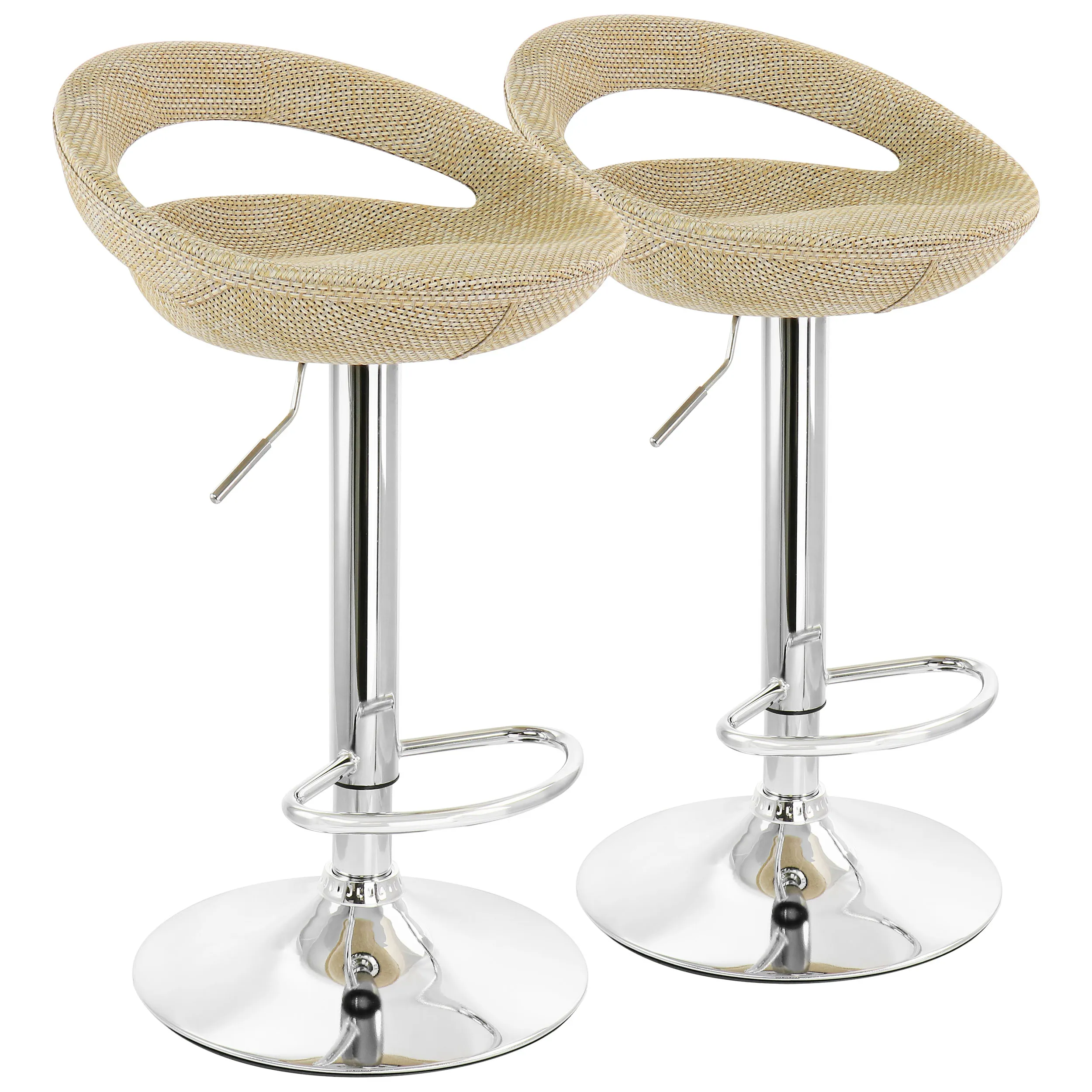 ELAMA ELM-905-TAN — Elama 2 Piece Adjustable Rattan Barstool in Tan with Chrome Base