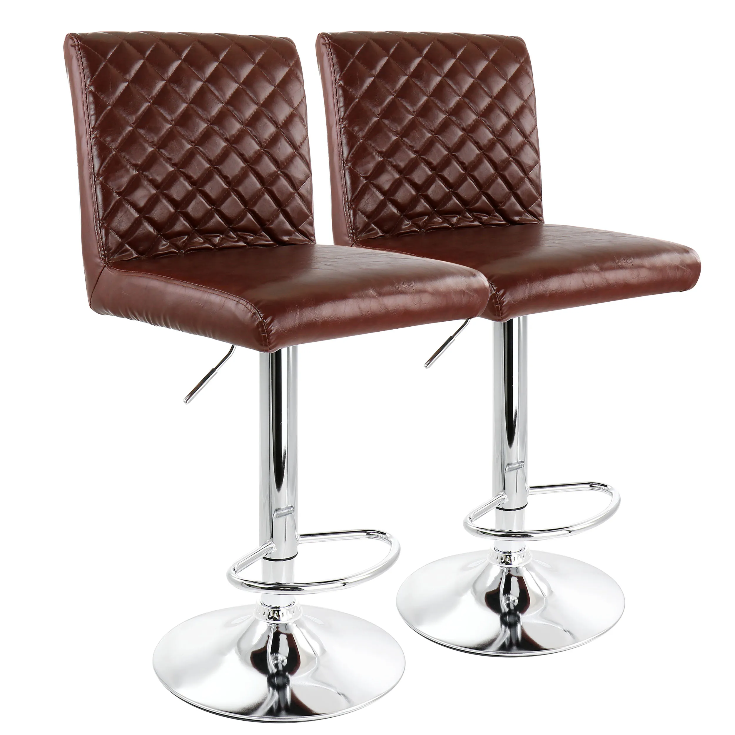 ELAMA ELM-740-CHERRY — Elama 2 Piece Adjustable Tufted Faux Leather Bar Stool in Glossy Cherry with Chrome Base