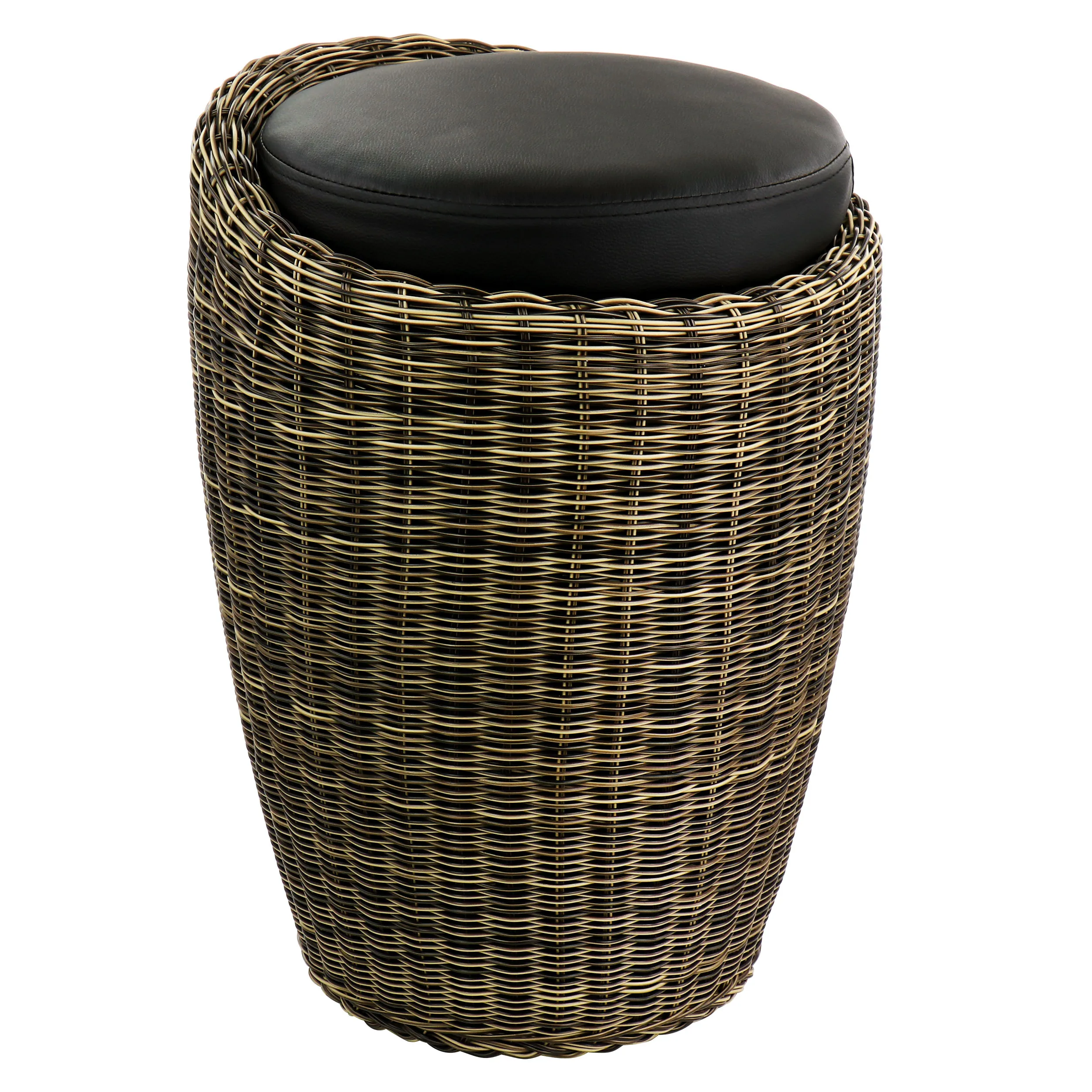 ELAMA ELM-829D-BROWN — Elama 1 Piece Wicker Outdoor Ottoman Chair in Brown and Black