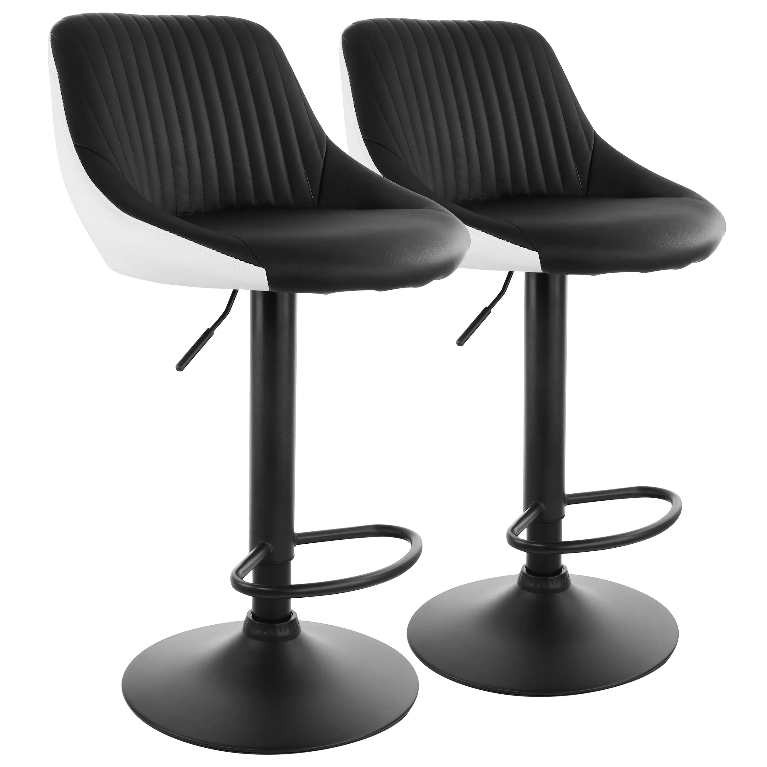 ELAMA ELM-704-1-BLK-WHT — Elama 2 Piece Faux Leather Adjustable Bar Stool in Black and White with Black Base