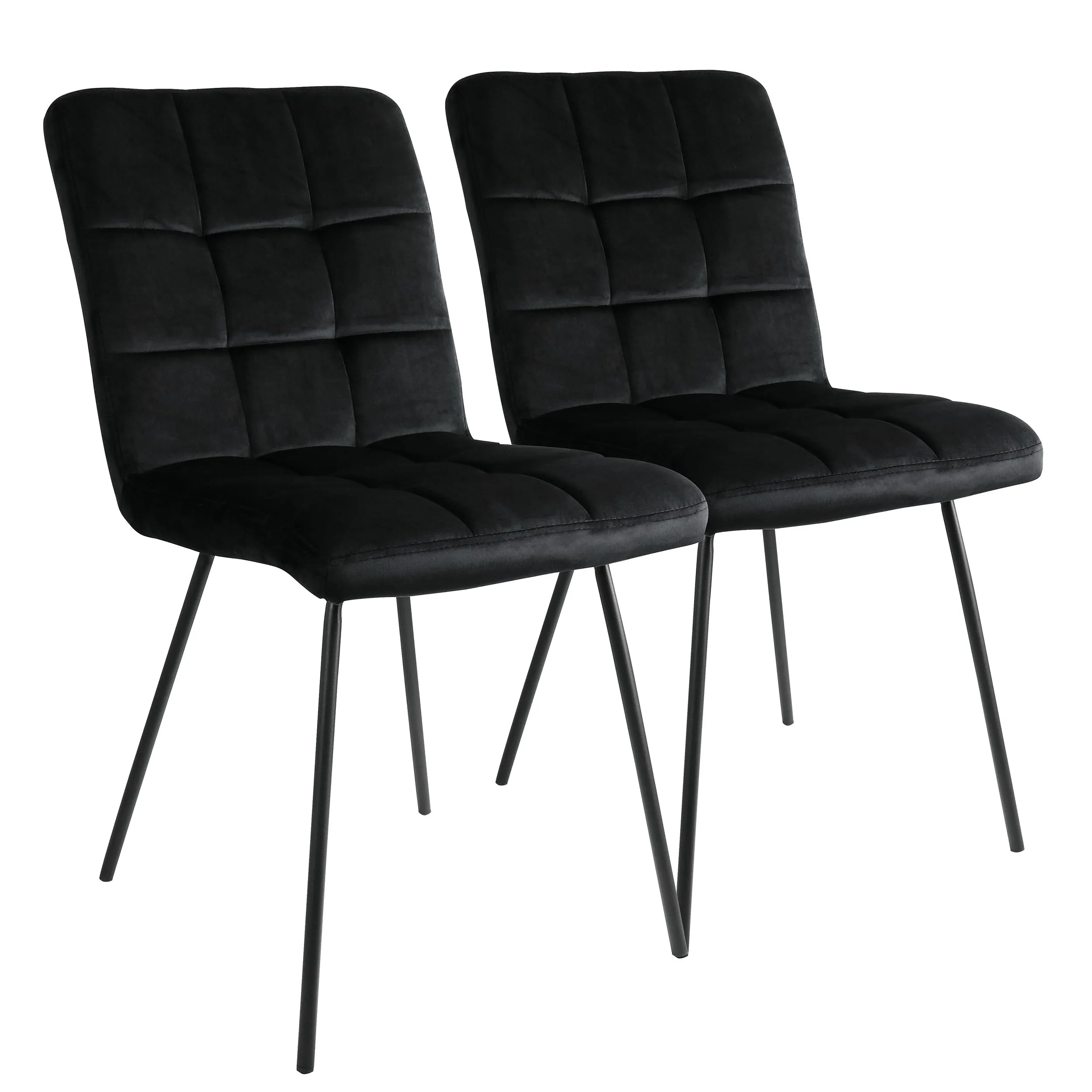 ELAMA ELM-708-1-BLK — Elama 2 Piece Velvet Tufted Accent Chairs in Black with Black Metal Legs
