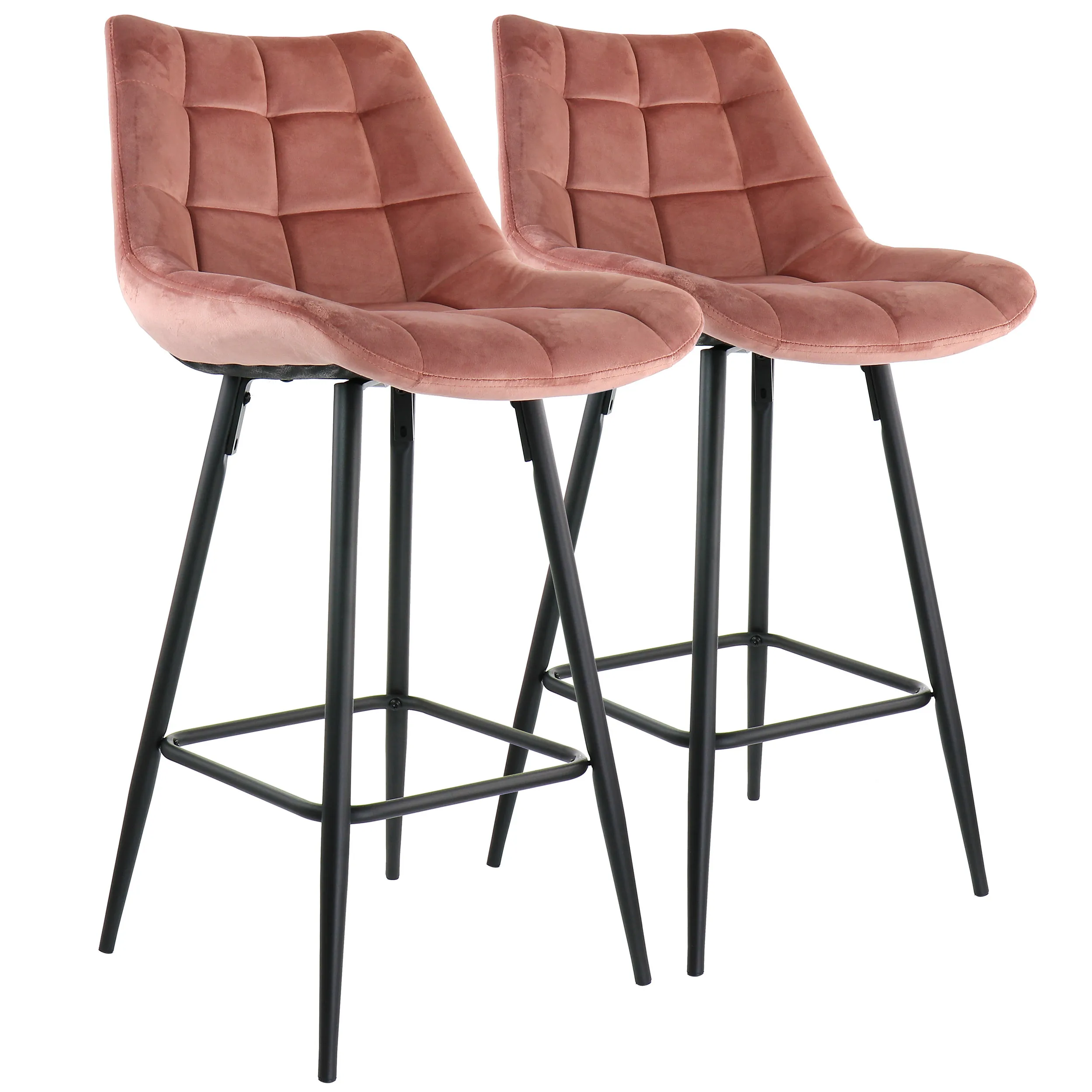 ELAMA ELM-222-PNK — Stylish Velvet Tufted Bar Chairs in Pink - 2 Piece Set