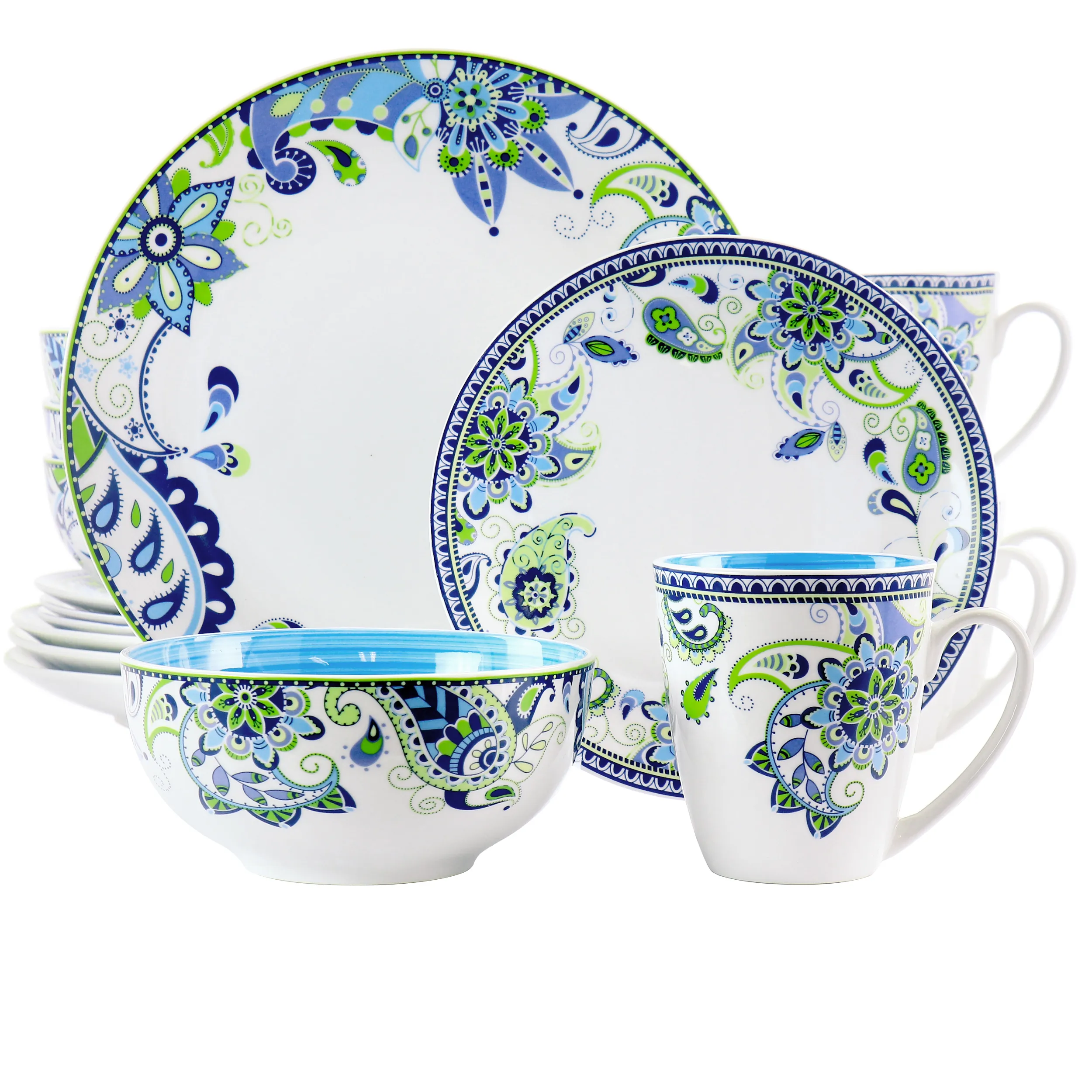 ELAMA ELM-BLUEFIESTA16 — Elama Blue Fiesta 16 Piece Round Porcelain Dinnerware Set