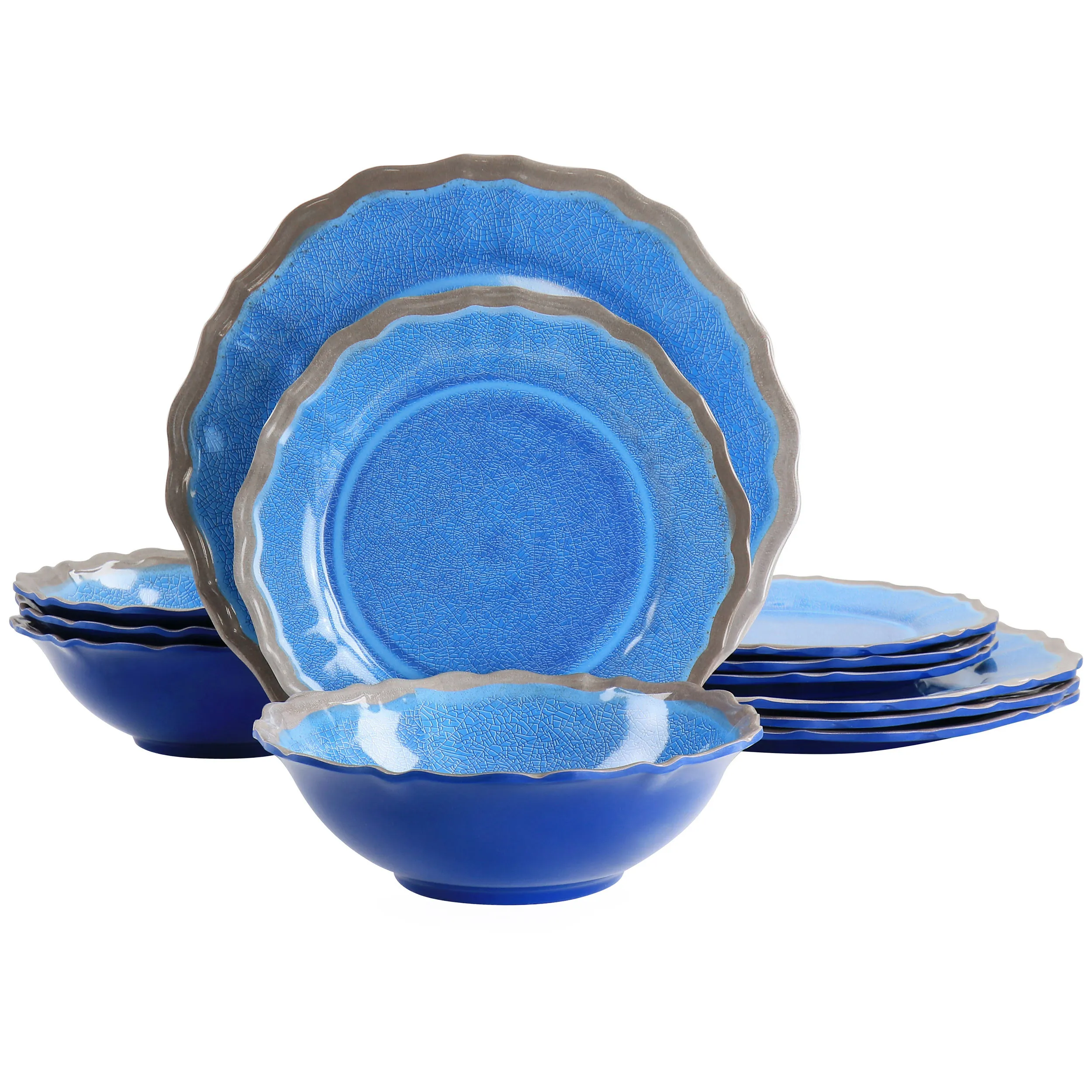 ELAMA EL-ROMA — Elama Roma 12 Piece Melamine Dinnerware Set in Blue