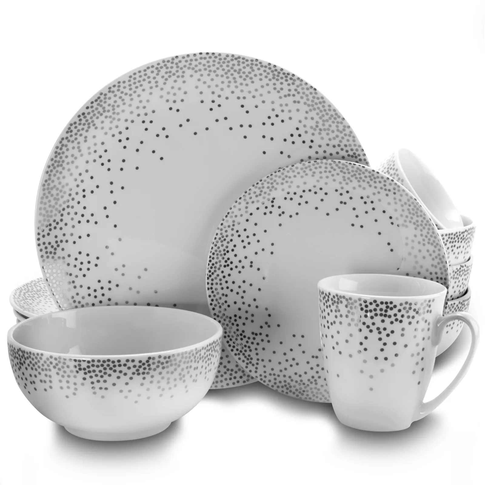 Gibson 122878.16 — Gibson Platinum Dots 16 Piece Round Ceramic Dinnerware Set