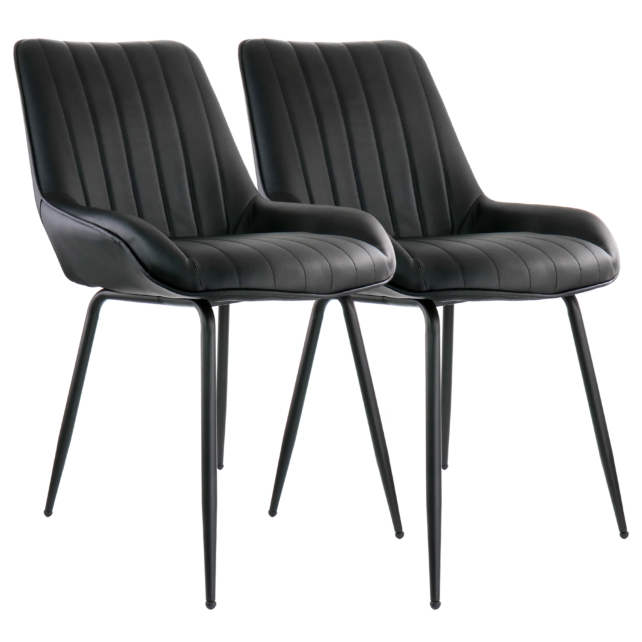 ELAMA ELM-2602-BLK — Elama 2 Piece Faux Leather Tufted Chair in Black with Black Metal Legs