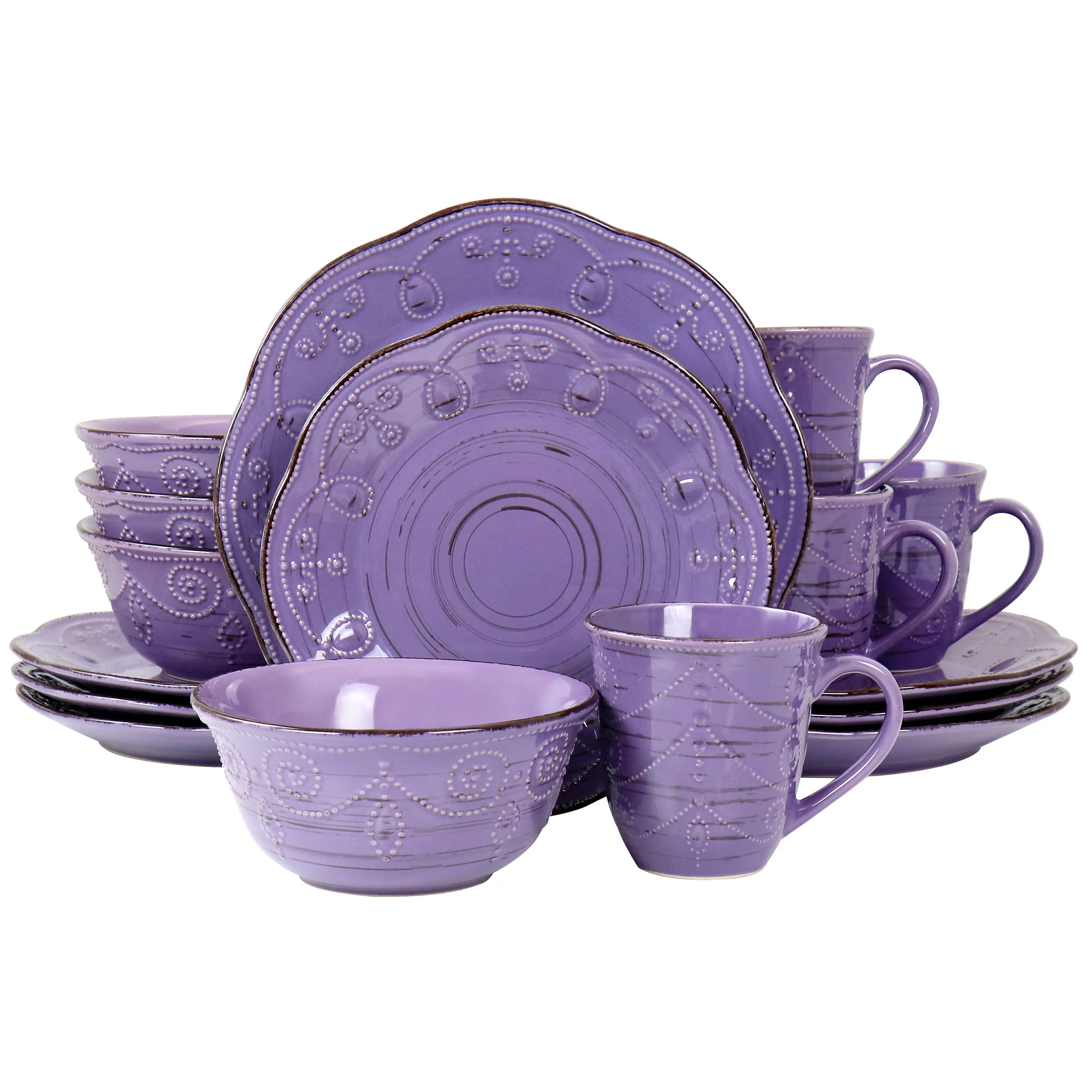 ELAMA EL-RUSTICBIRCHPUR — Elama Rustic Birch 16-Piece Dinnerware Set - Purple