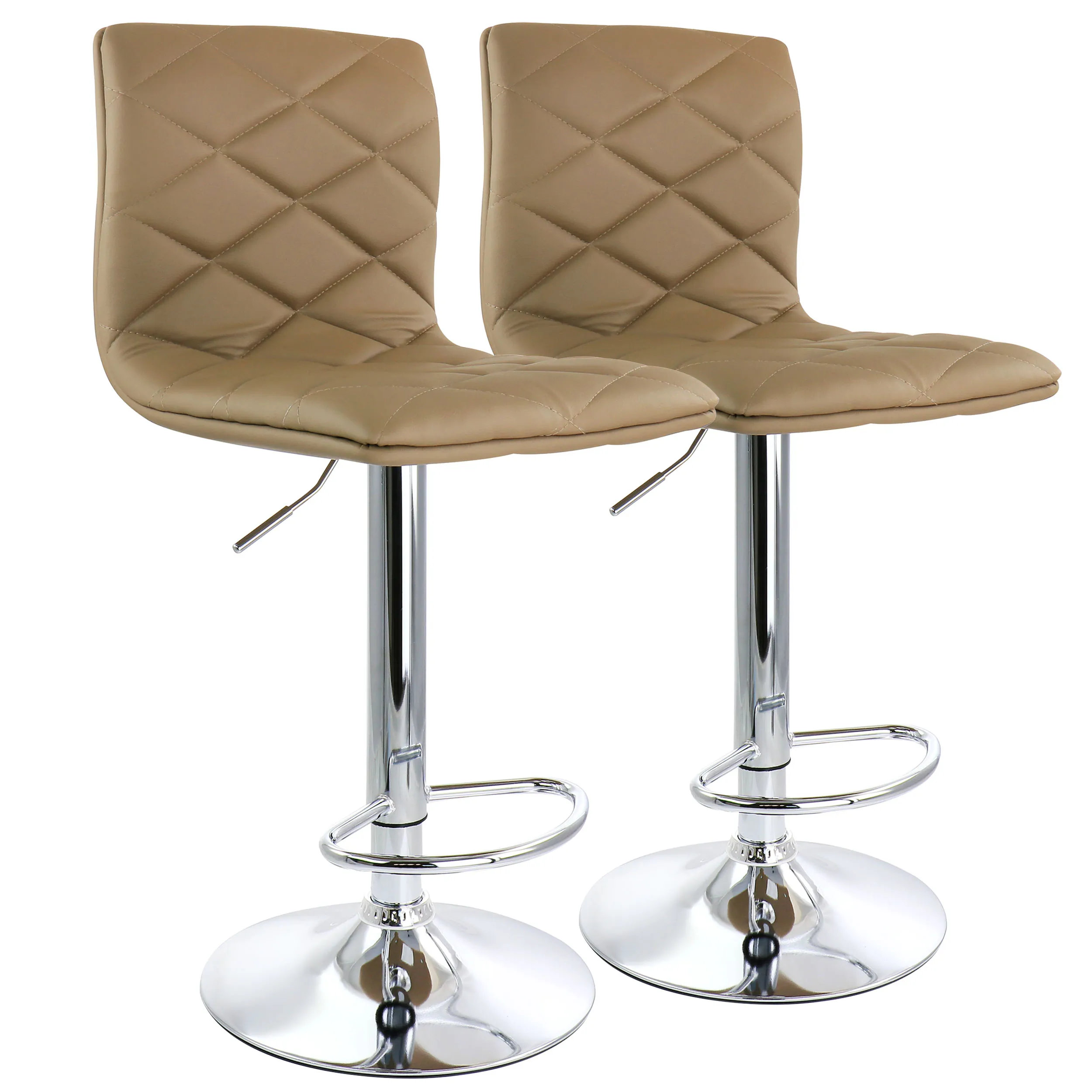 ELAMA ELM-739-CAML — Elama 2 Piece Adjustable Diamond Tufted Faux Leather Bar Stool in Camel with Chrome Base