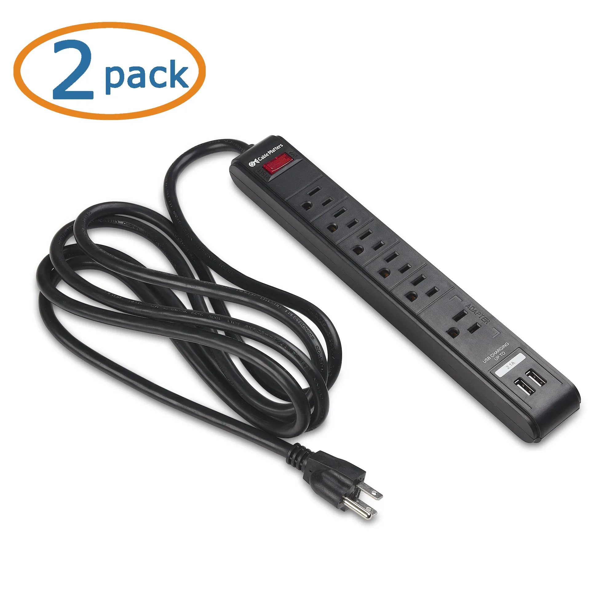 CABLE MATTERS 402025-BLKX2 — 2-PACK, 6-OUTLET SURGE PROTECTOR