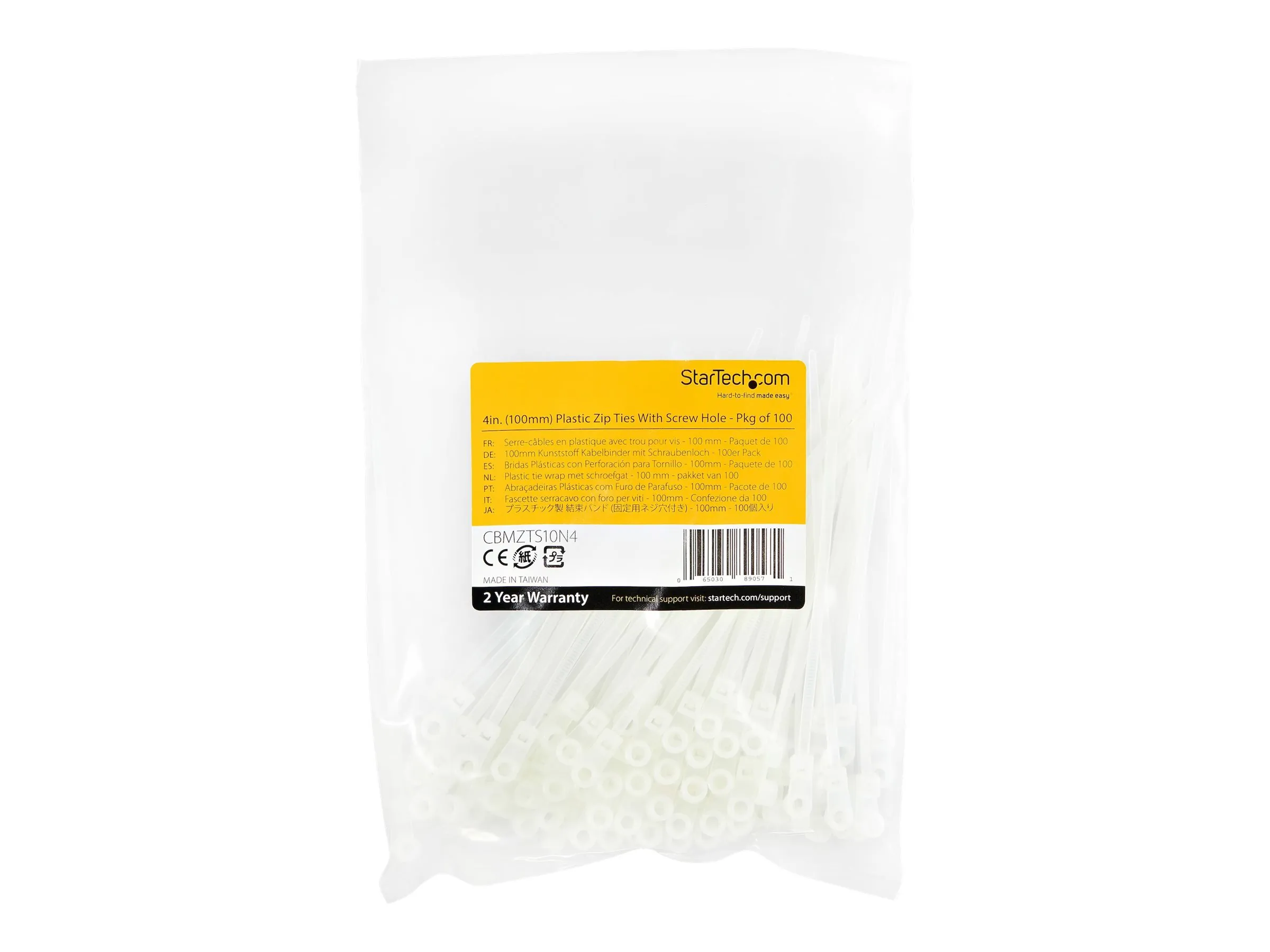 STARTECH CBMZTS10N4 — 4" CABLE TIES W/ MOUNTING HOLE, 100 PACK