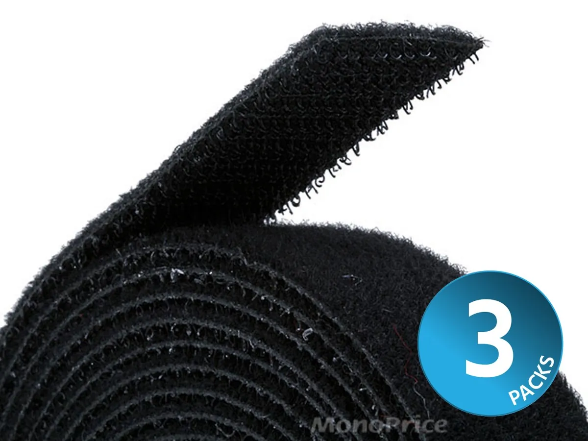 Monoprice 21887 - Monoprice Black Hook & Loop Fastening Tape - 3 Pack, 0.75