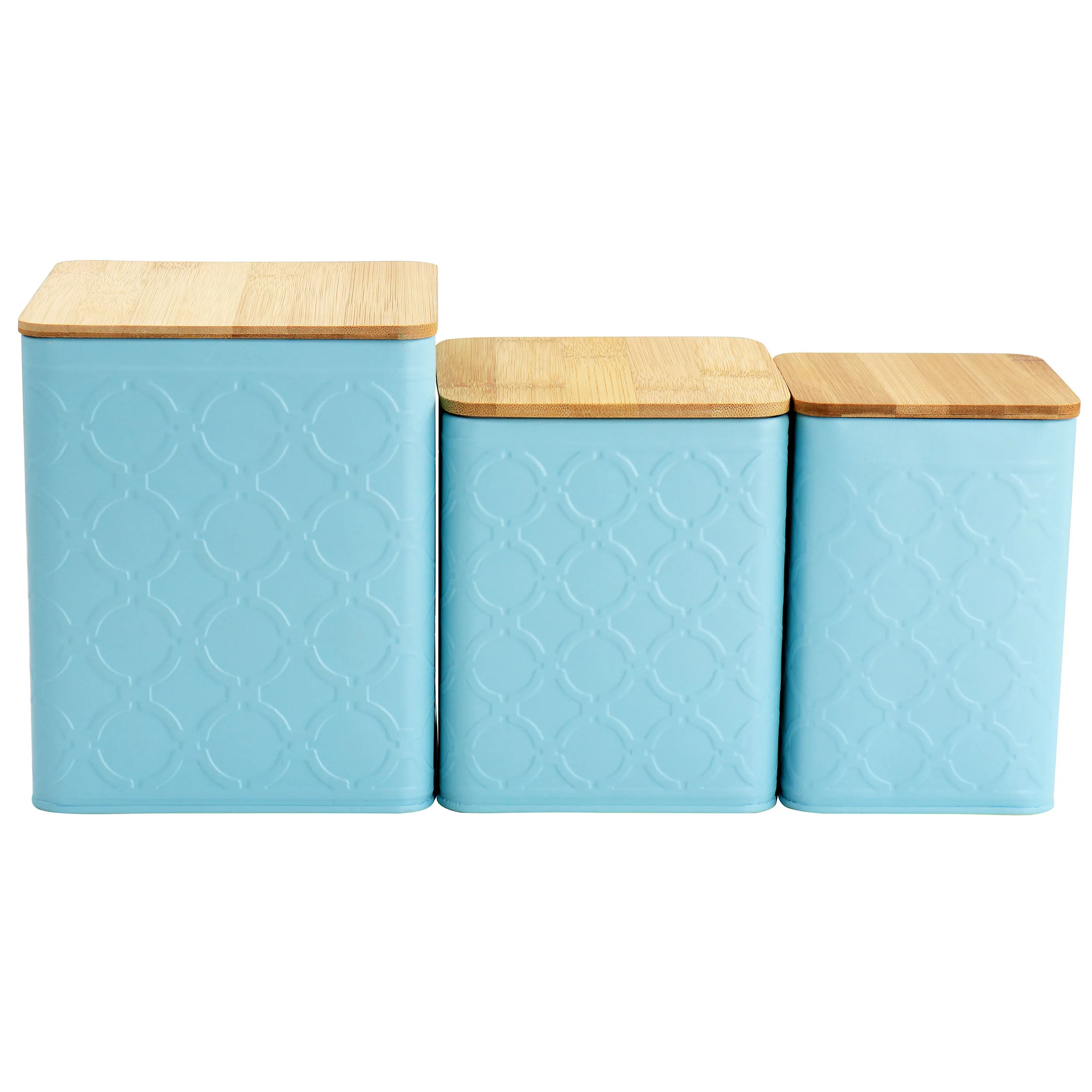 MegaChef MG-410 — MegaChef 3 Piece Square Iron Kitchen Canister Set with Bamboo Lids in Turquoise