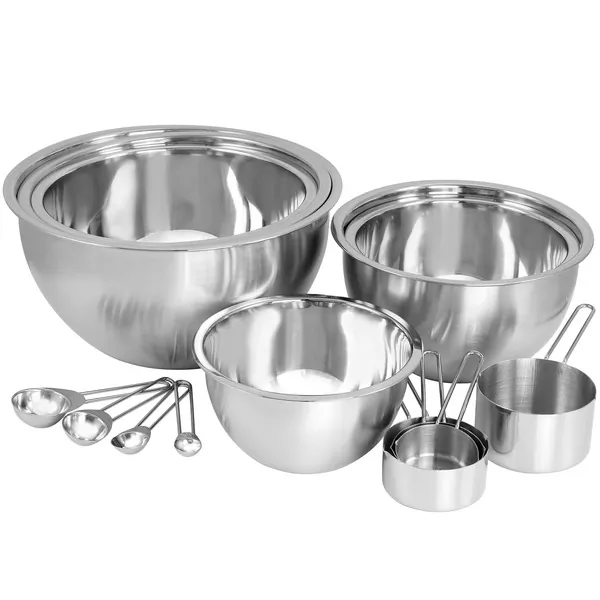 MegaChef MC-14L — MegaChef 14 Piece Stainless Steel Measuring Cup and Spoon Set with Mixing Bowls