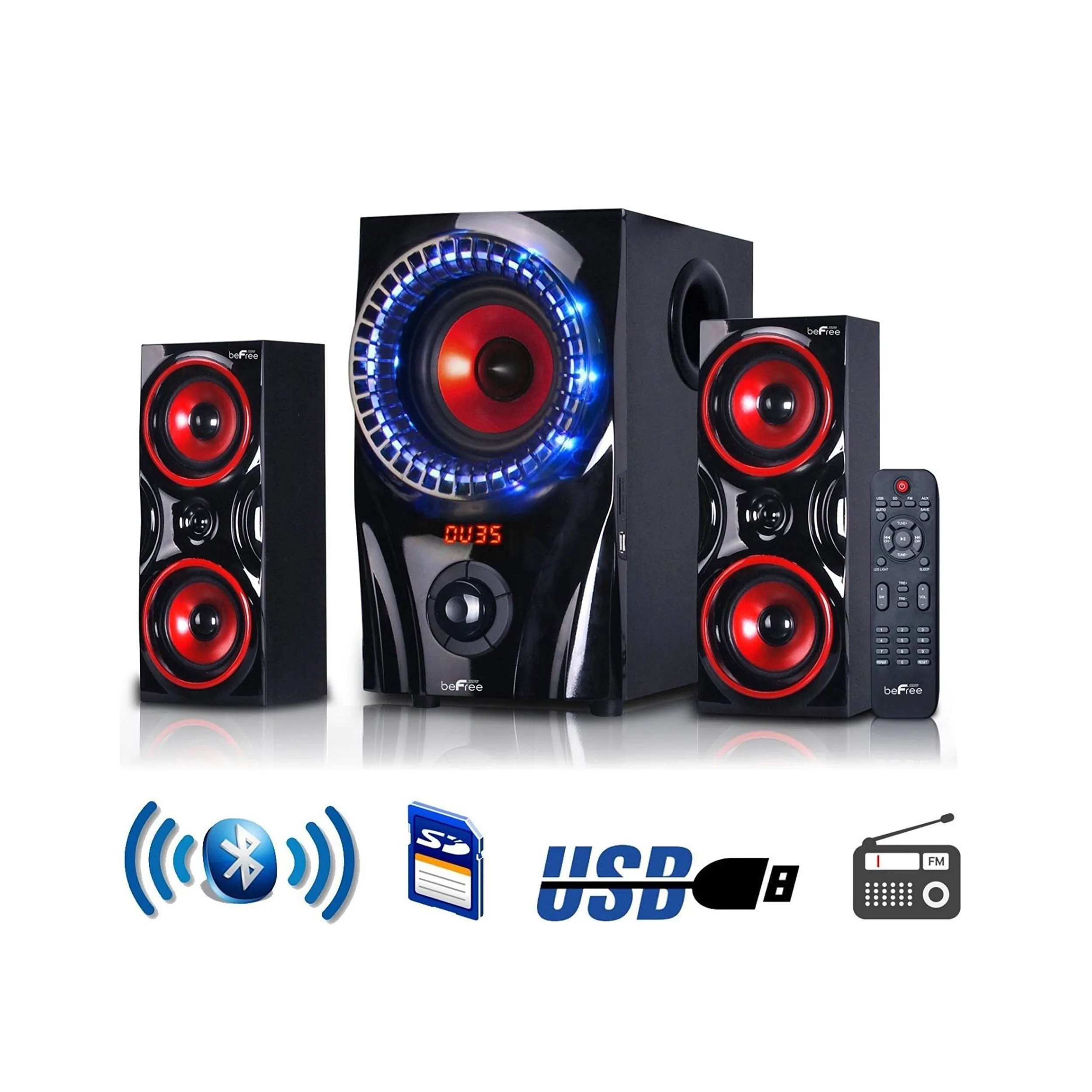BeFree BFS-99X-RB - beFree Sound 2.1 Channel Surround Sound Bluetooth Speaker Sy