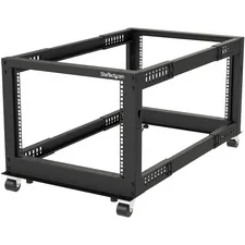 STARTECH 4POSTRACK8U — 8U 19" Open Frame Server Rack - Compact, 4 Post, Adjustable Depth (22 to 40") - Mobile Network Rack - HP ProLiant ThinkServer - 8U Open Frame Server Rack w/ adjustable mounting depth of 23in-41in & 18in tall design - Mobile Data IT rack w/ casters/levelling feet cage nuts/screws cable mgmt hooks & assembly tools - Steel 19in EIA/ECA-310 frame for max ventilation w/1200lb cap