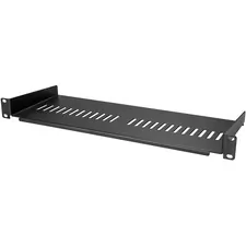 STARTECH CABSHELF1U7V — 1U Vented Server Rack Cabinet Shelf - Fixed 7in Deep Cantilever Rackmount Tray for 19" Data/AV/Network Enclosure w/Cage Nuts - 1U 19in vented server rack cabinet shelf/rackmount cantilever tray 7in deep - Universal fit in existing EIA/ECA-310 data/network racks - w/mounting hardware - Heavy-duty - Easy to install - Durable SPCC commercial cold-rolled steel 44lb weight cap.