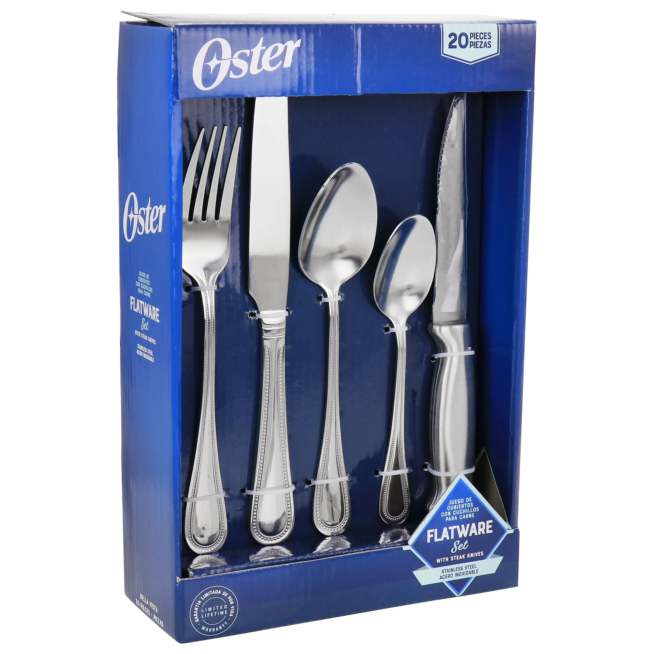 OSTER 82965.20 — Oster 20 Piece Stainless Steel Flatware and Steak Knife Set