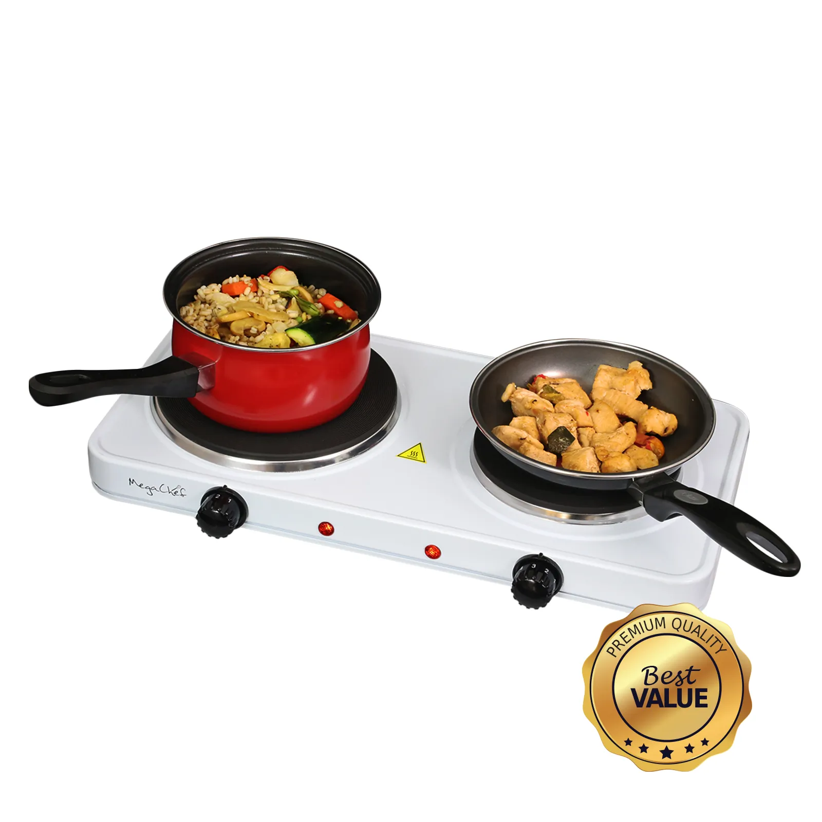 MegaChef MC-2012B — MegaChef Electric Easily Portable Ultra Lightweight Dual Burner Cooktop Buffet Range in Sleek White