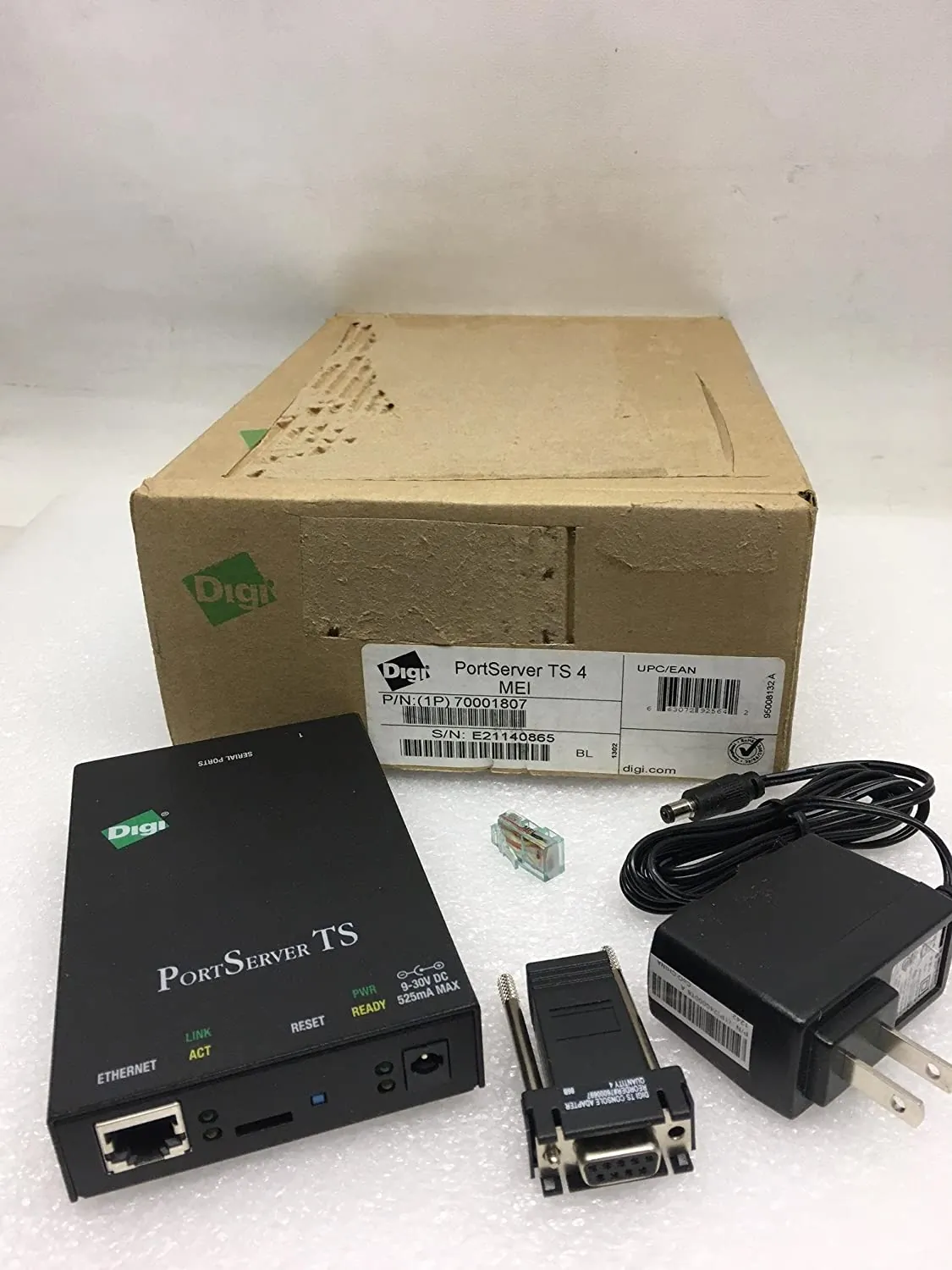 Digi '549450 — DIGI, PORTSERVER TS MEI 4 PORT RS-232/422/485 RJ-45 SERIAL TO ETHERNET DEVICE SERVER, 9-30VDC INCLUDES 12V/.5A WALL MOUNT POWER SUPPLY W/ US PLUG, MOQ OF 10