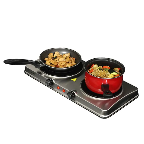 MegaChef MC-6206A — MegaChef Electric Easily Portable Heavy Duty Lightweight Dual Size Infrared Burner Cooktop Buffet Range in Sleek Steel