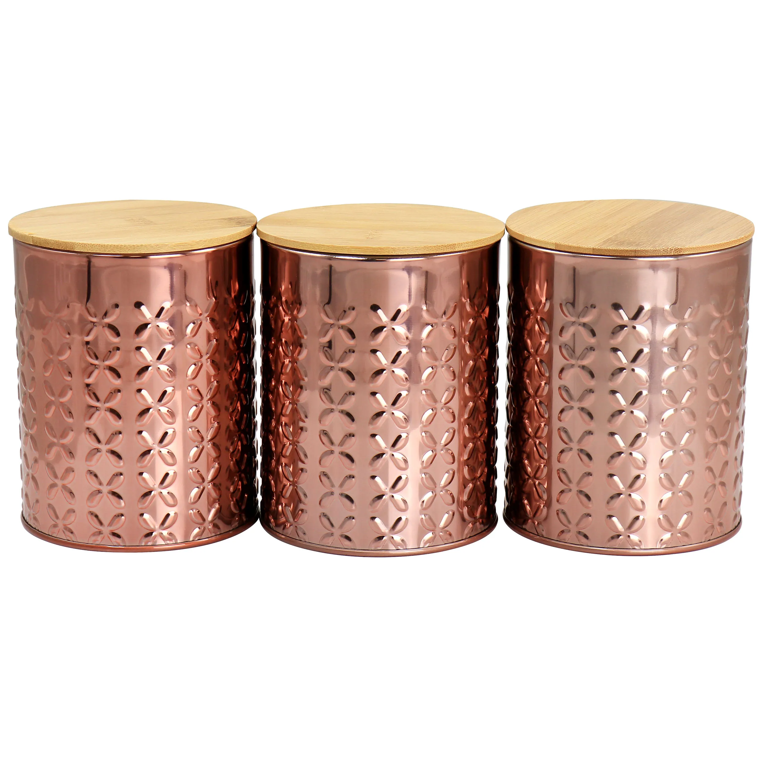 MegaChef MG-570 — MegaChef 3 Piece Golden Kitchen Canister Set with Bamboo Lids in Rose Gold