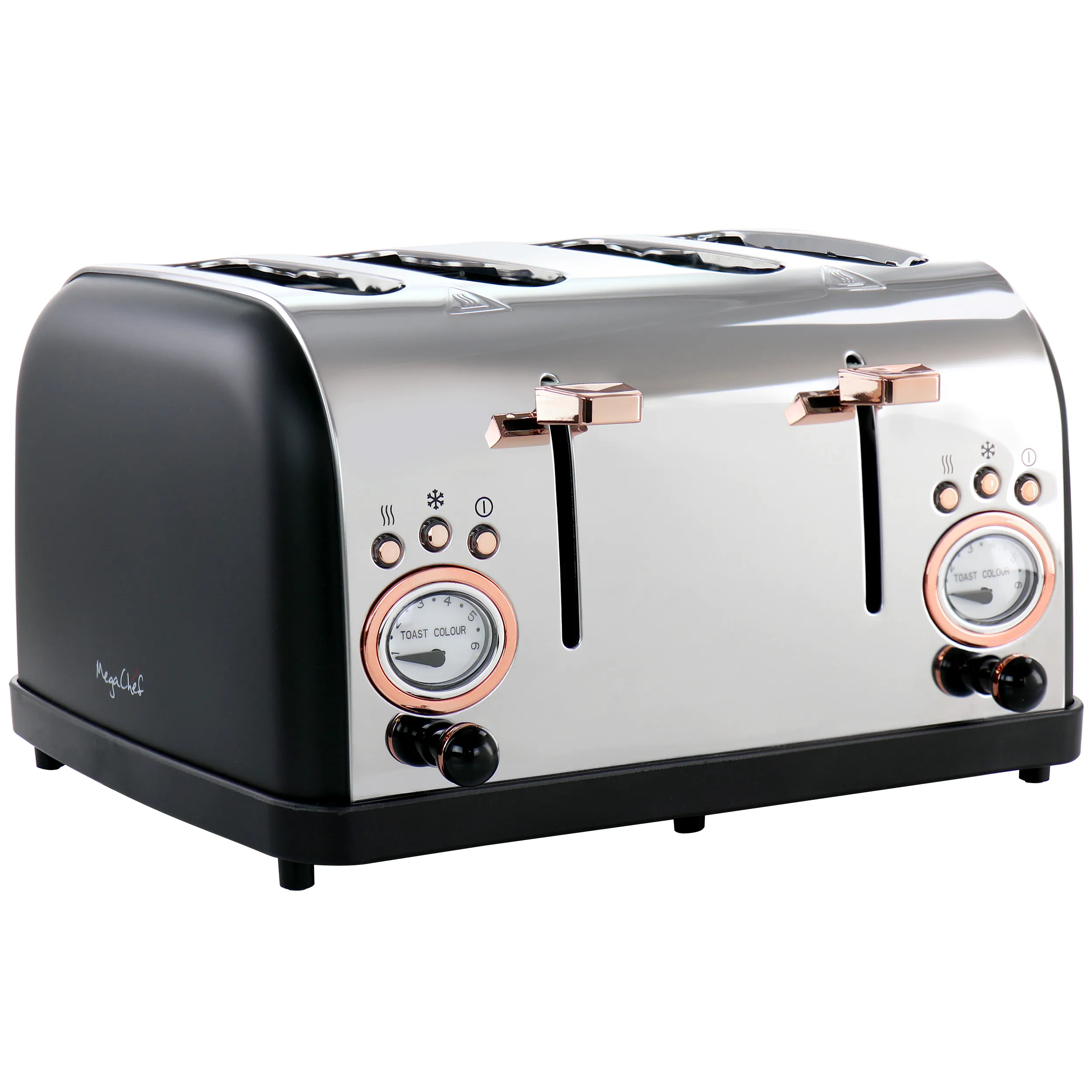 MegaChef MG-TS-3500B — MegaChef 4 Slice Wide Slot Toaster with Variable Browning in Black and Rose Gold
