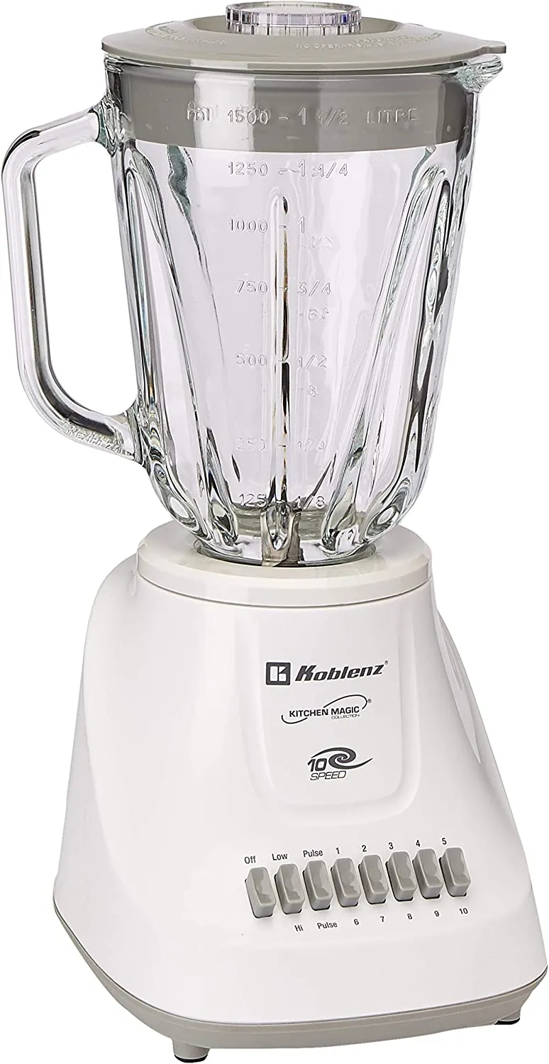 KOBLENZ KBZLKM5910VB — Koblenz LKM-5910 VB 1.5-Liter Kitchen Magic Collection 10 Speed and 2 Pulses Glass Jar Blender, One Size, White