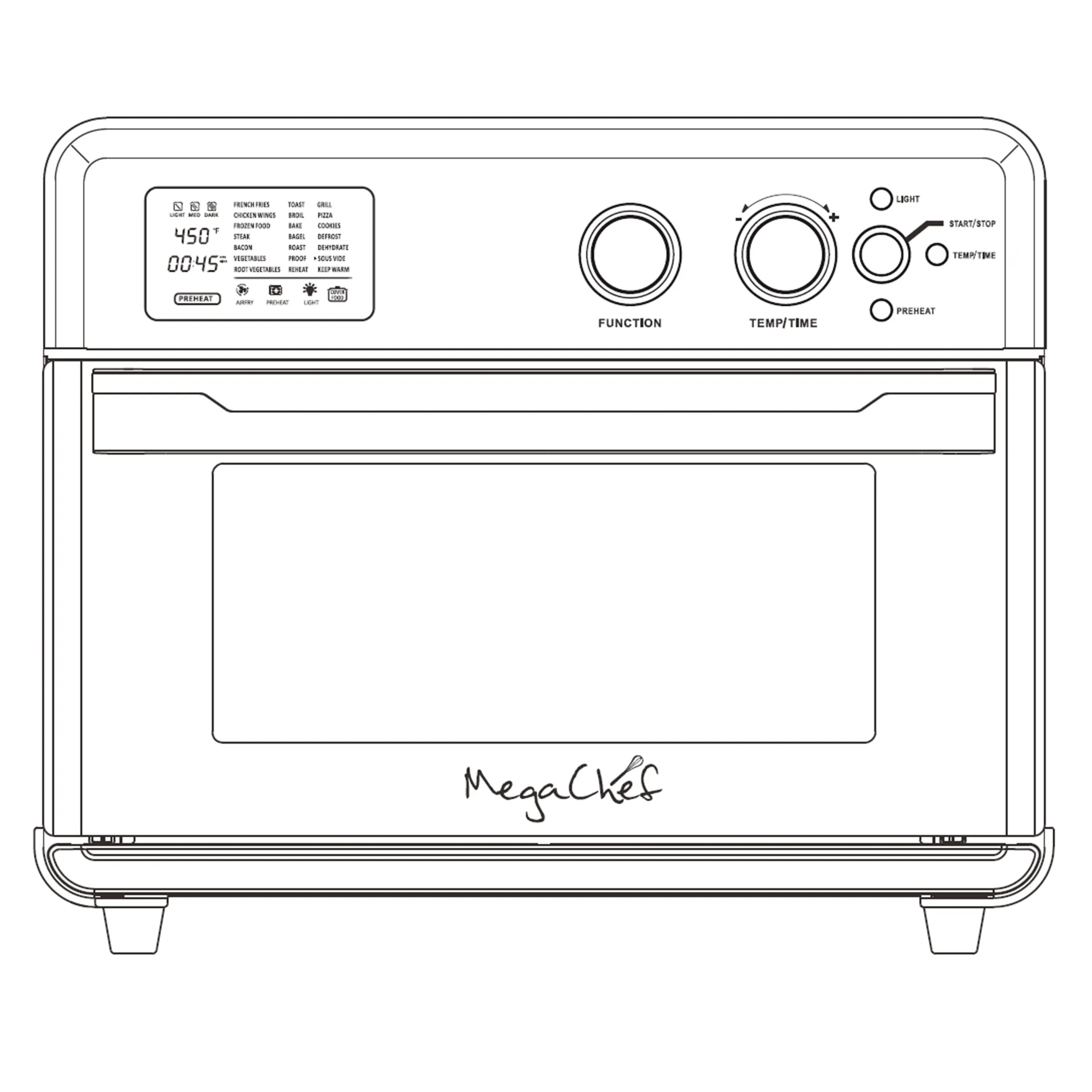 MegaChef MCOV-1000 — MegaChef Multifunction Air Fryer Toaster Oven with 21 Presets