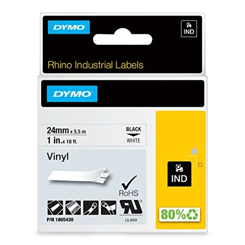 DYMO 1805430 — RHINO 1IN WHITE VINYL-24MM - THIS ITEM IS SUITABLE FOR USE IN RHINOPRO 6000 LABE