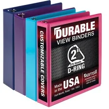 Samsill MP46469 — Samsill Ring Binder - 2" Binder Capacity - Letter - 8 1/2" x 11" Sheet Size - 475 Sheet Capacity - 3 x D-Ring Fastener(s) - 2 Internal Pocket(s) - Polypropylene, Chipboard - Black, Blue, Red, Green - Durable, Clear Overlay, Ink-transfer Resistant, Wear Resistant, Tear Resistant - 4 / Pack