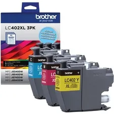 Brother LC402XL3PKS — HIGH YIELD COLOR INK CARTRIDGE 3 PACK (1 EA. CYAN, MAGENTA, YELLOW)