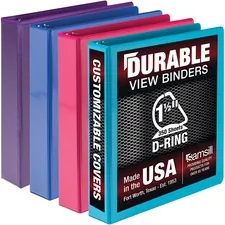 Samsill MP46459 — Samsill View Binder - 1 1/2" Binder Capacity - 350 Sheet Capacity - D-Ring Fastener(s) - Chipboard, Polypropylene - Multi-colored - Recycled - Clear Overlay, Durable, Non-glare, PVC-free, Non-stick, Ink-transfer Resistant - 4 / Pack