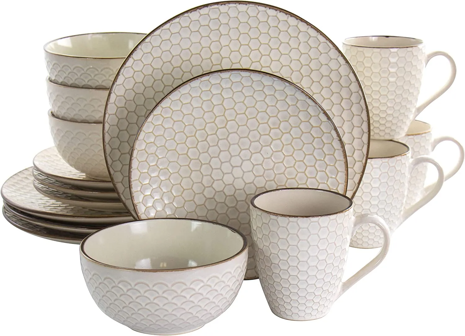 ELAMA EL-HONEYIVORY — Elama Honey Ivory 16 Piece Stoneware Dinnerware Set in Ivory
