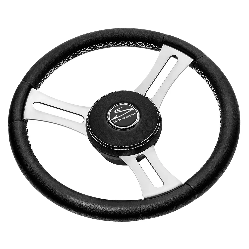 Schmitt & Ongaro Marine PU085241 — Torcello Elite 14" Steering Wheel - Black Leather - White Stitching