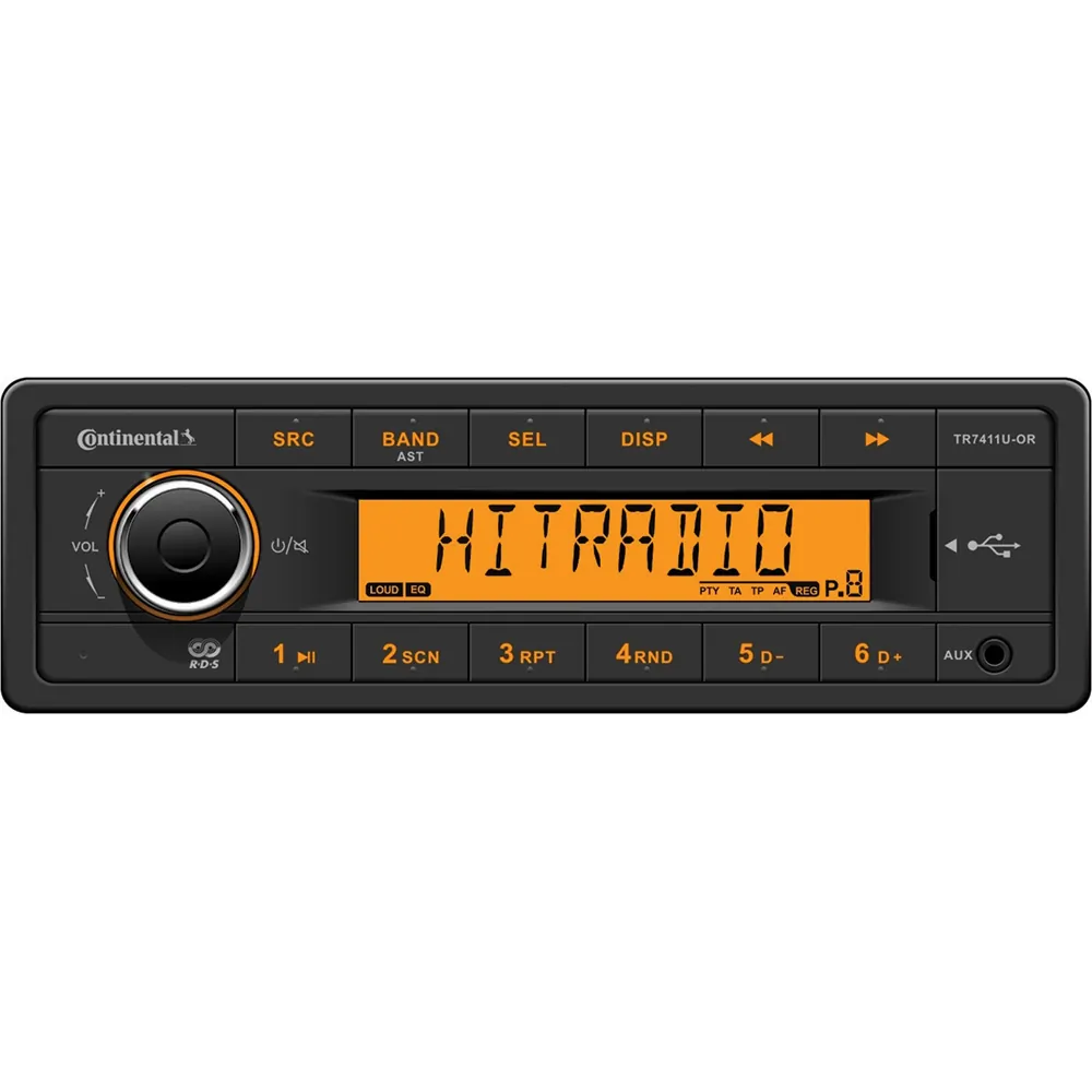Continental Manufacturing Company TR7411U-ORK - Continental Single-DIN Stereo with USB and Bluetooth