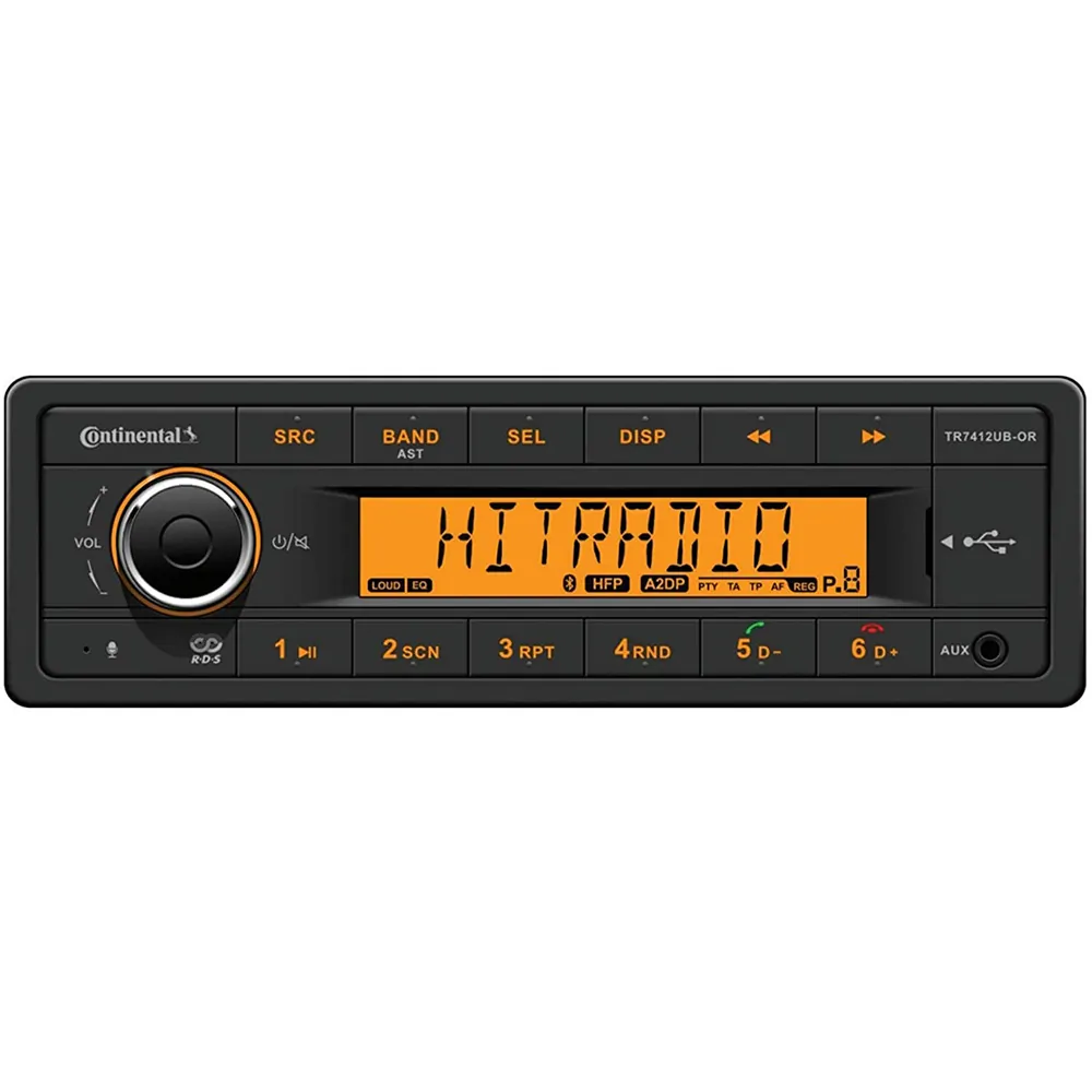 Continental Manufacturing Company TR7412UB-ORK - Modern Single-DIN Stereo with Bluetooth and USB Port - 12V