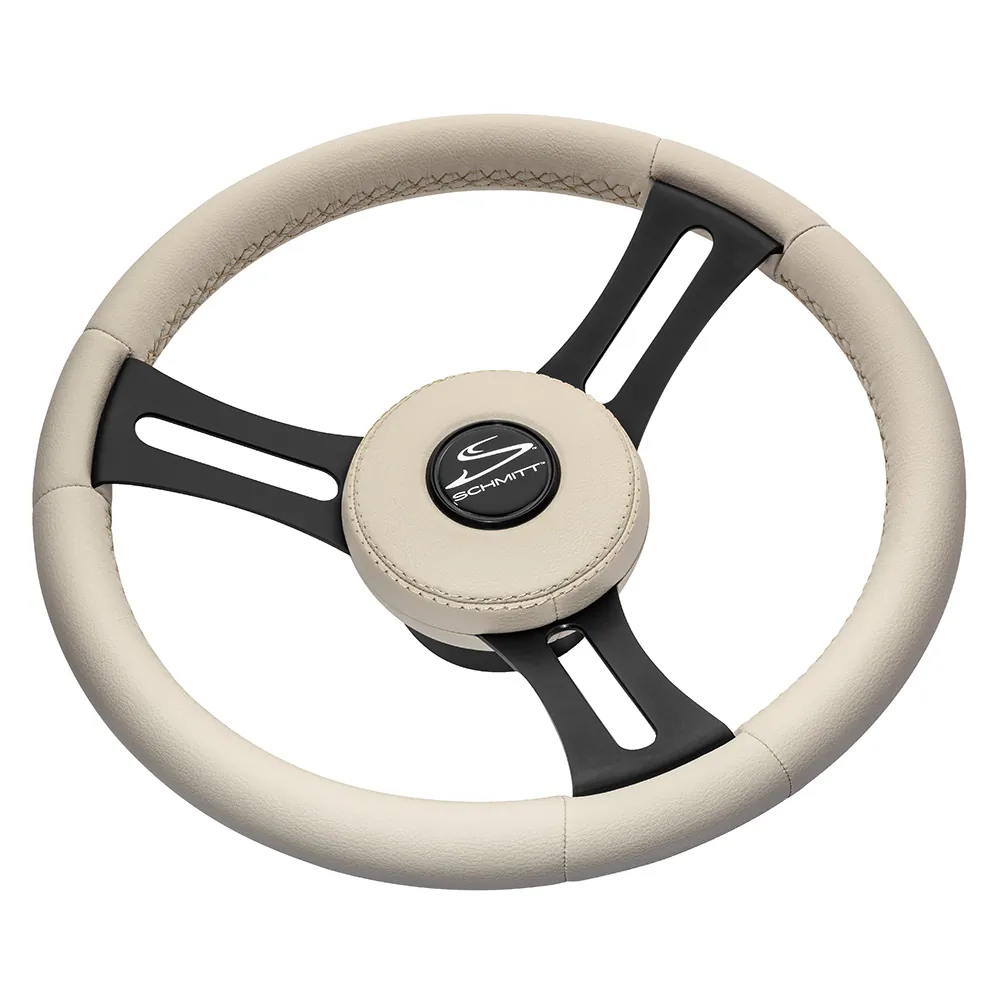 Schmitt & Ongaro Marine PU081B11 — Torcello Elite 14" Beige Leather Wheel - White Stitching