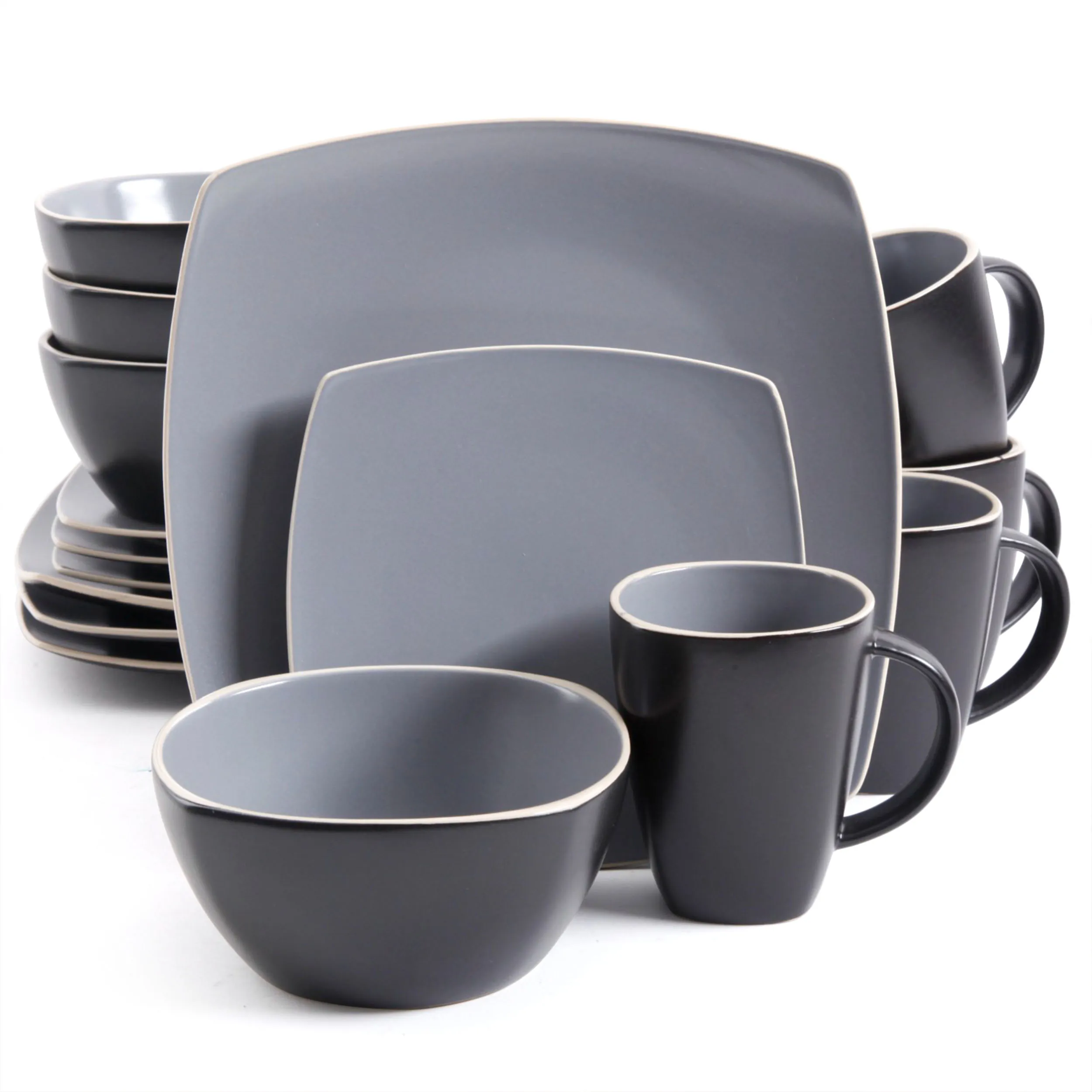 Gibson 102266.16RM - Gibson Soho Lounge 16-Piece Matte Dinnerware Set, GrayBlack