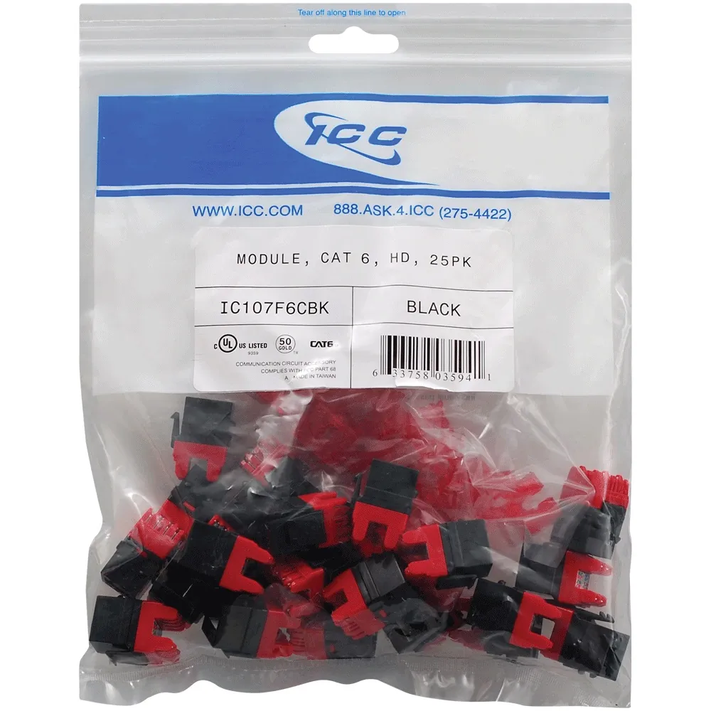 Cablesys ICC-IC107F6CBK — ICC ICC-IC107F6CBK Module, Cat 6, Hd, 25pk, Black