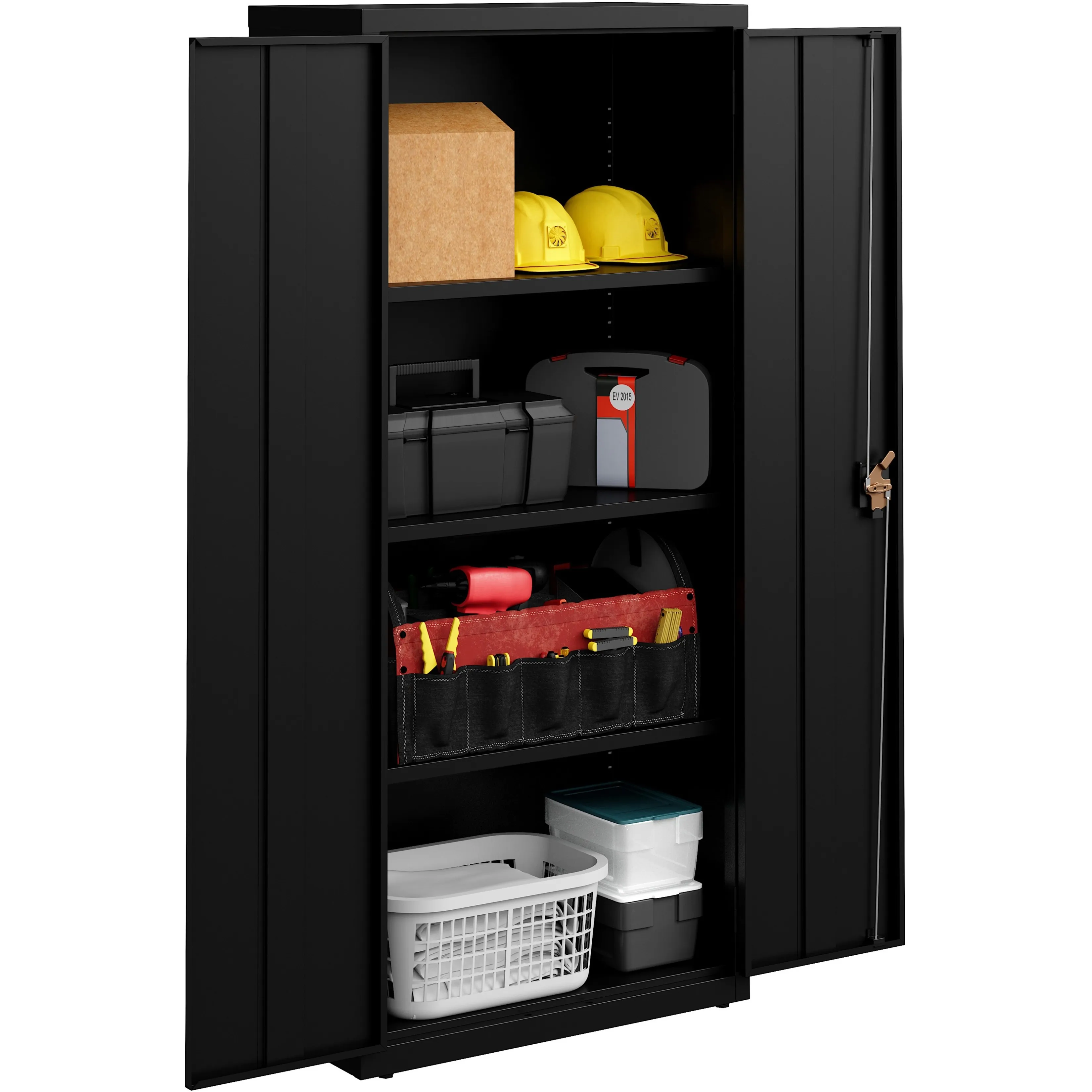 Lorell LLR 69830BK — Lorell Slimline Storage Cabinet - 30 x 42 x 66 - 4 x Shelf(ves) - 720 lb Load Capacity - Durable, Welded, Nonporous Surface, Recessed Handle, Removable Lock, Locking System - Black - Baked Enamel - Steel - Recycled