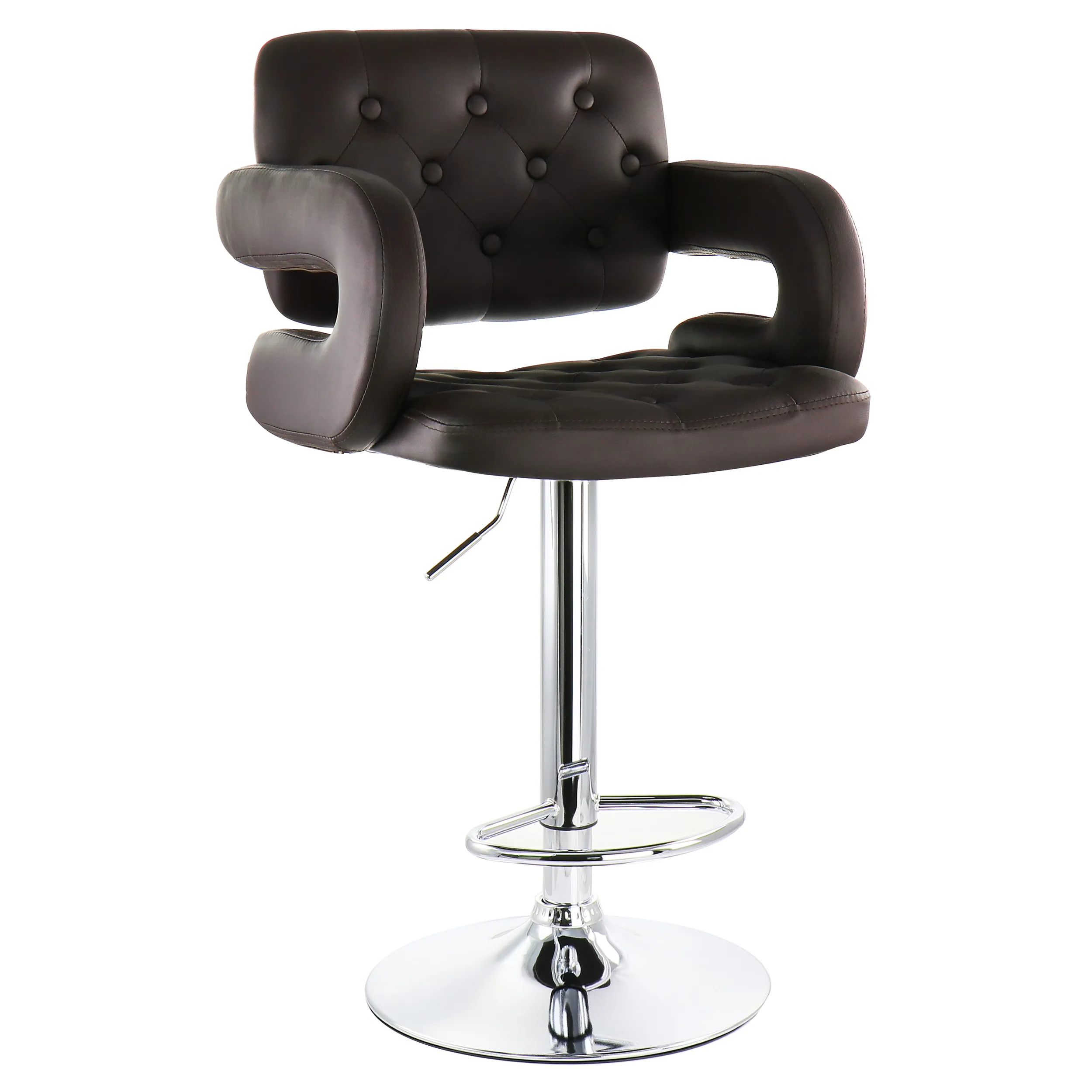 ELAMA ELM-749-BRN — Stylish Brown Faux Leather Bar Stool with Chrome Base