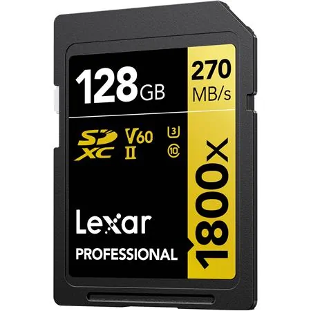 Lexar LSD1800128G-B2NNU — LEXAR PROFESSIONAL SDXC MEMORY CARD, 1800X 128GB, CLASS 10, UHS-II, U3, GOLD SER